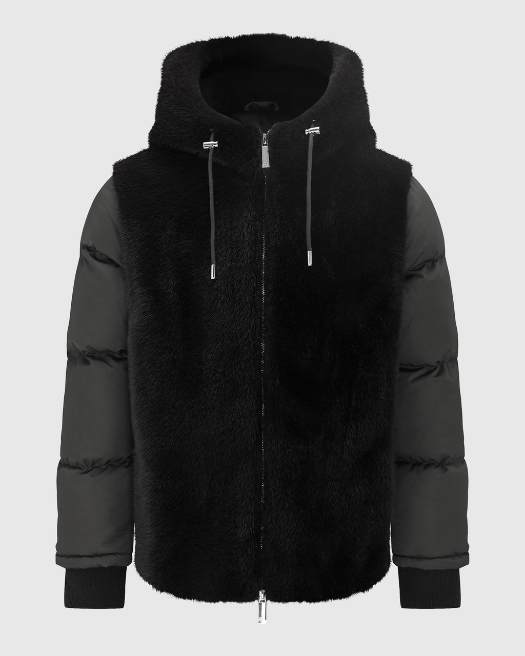FUR-FREE MINK (FAUX FUR) HOODED QUILTED JACKET