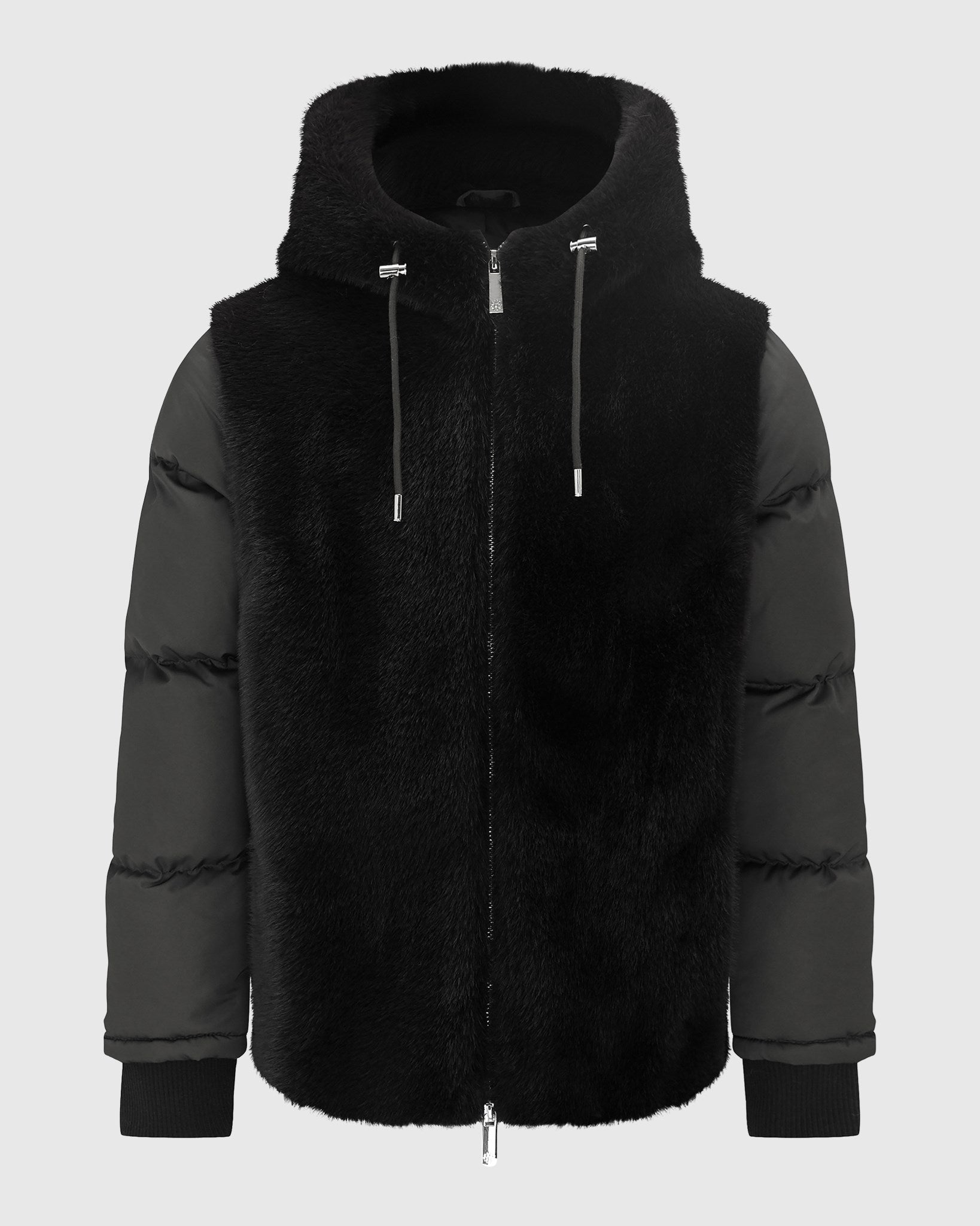 FUR-FREE MINK (FAUX FUR) HOODED QUILTED JACKET