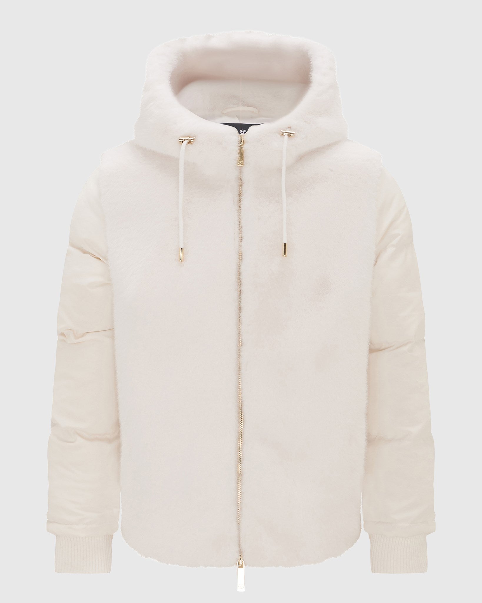 FUR-FREE MINK (FAUX FUR) HOODED QUILTED JACKET