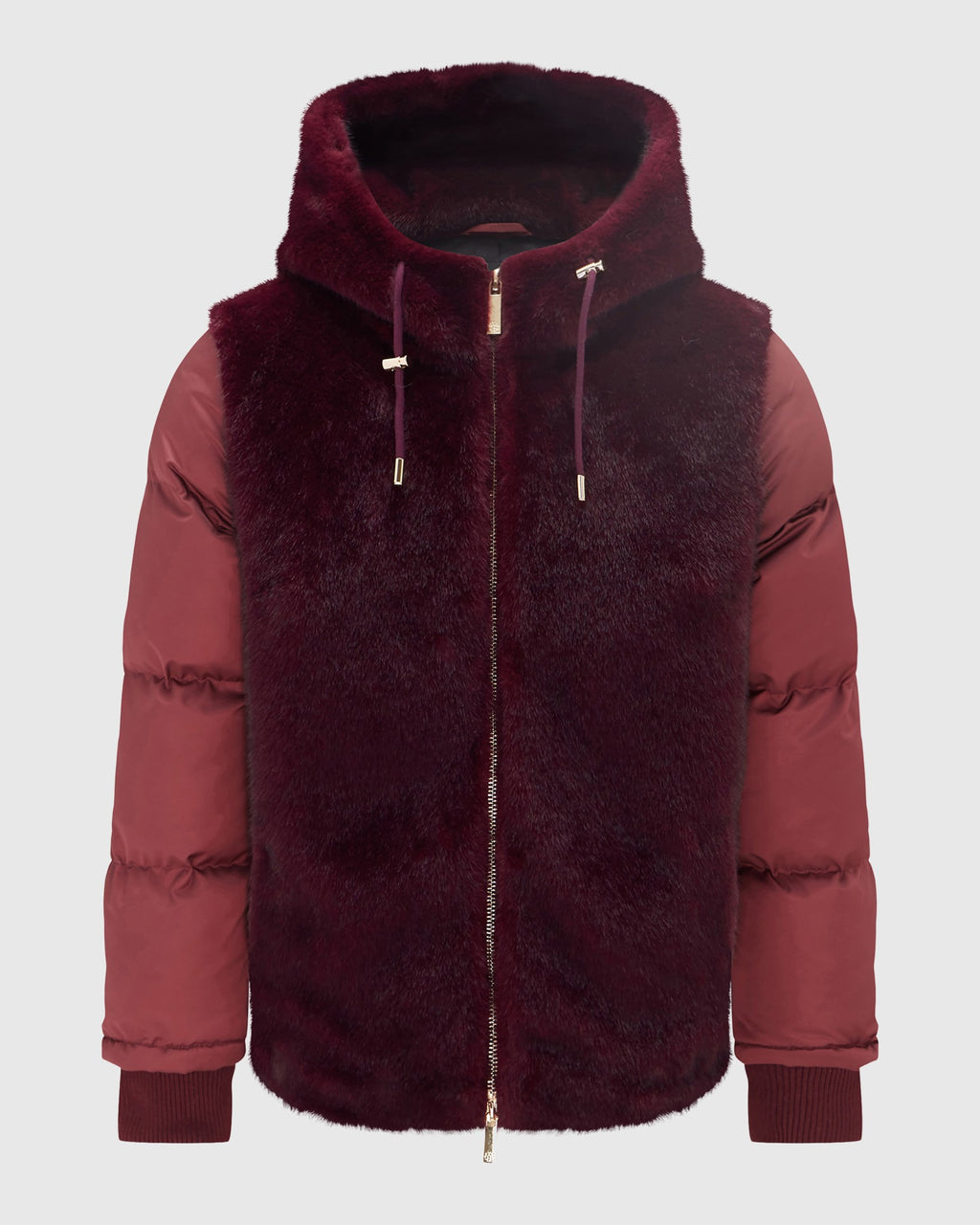 FUR-FREE MINK (FAUX FUR) HOODED QUILTED JACKET