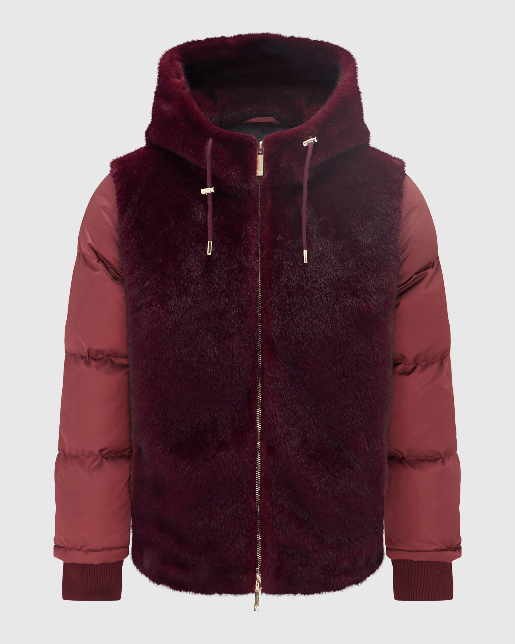 FUR-FREE MINK (FAUX FUR) HOODED QUILTED JACKET