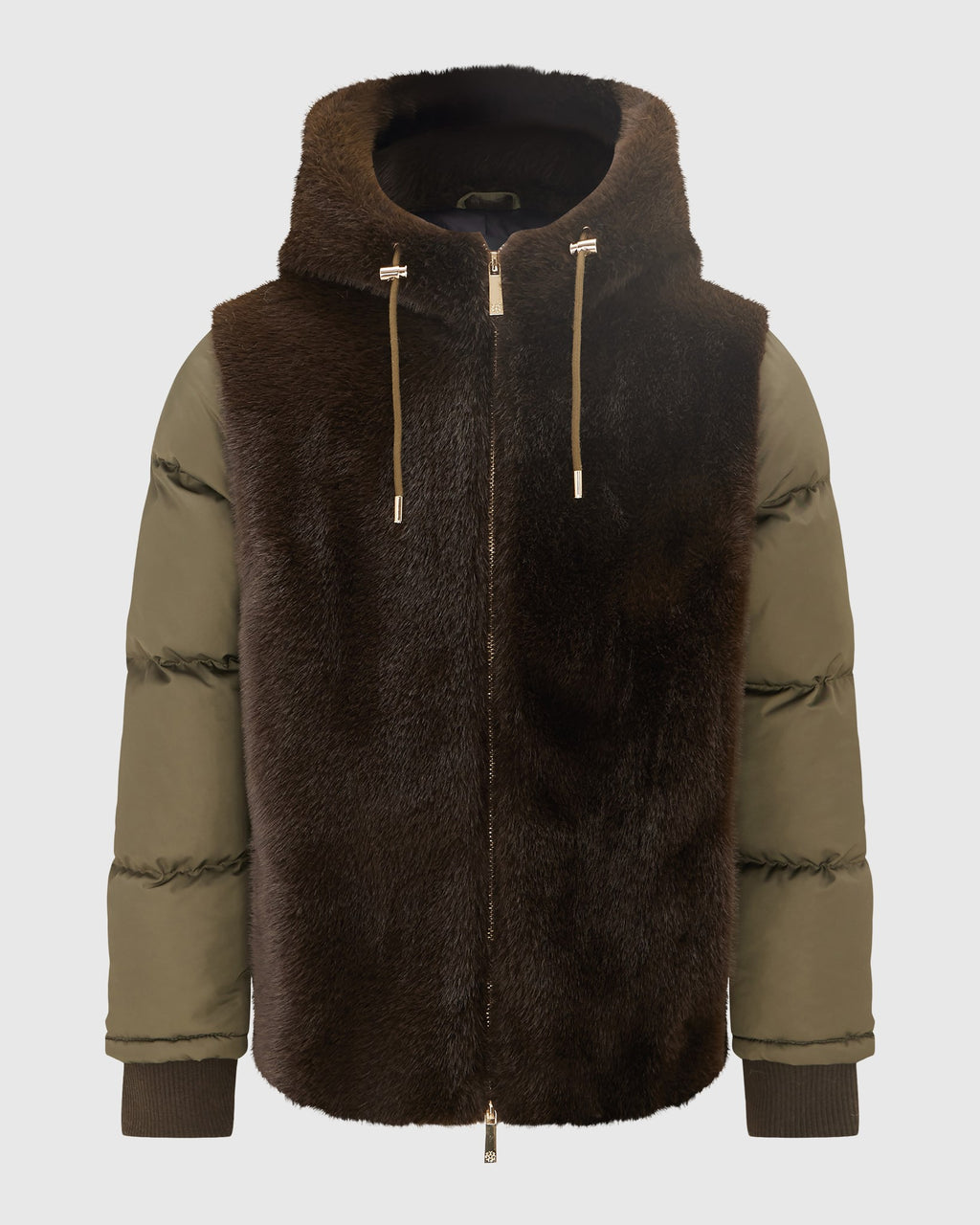 FUR-FREE MINK (FAUX FUR) HOODED QUILTED JACKET