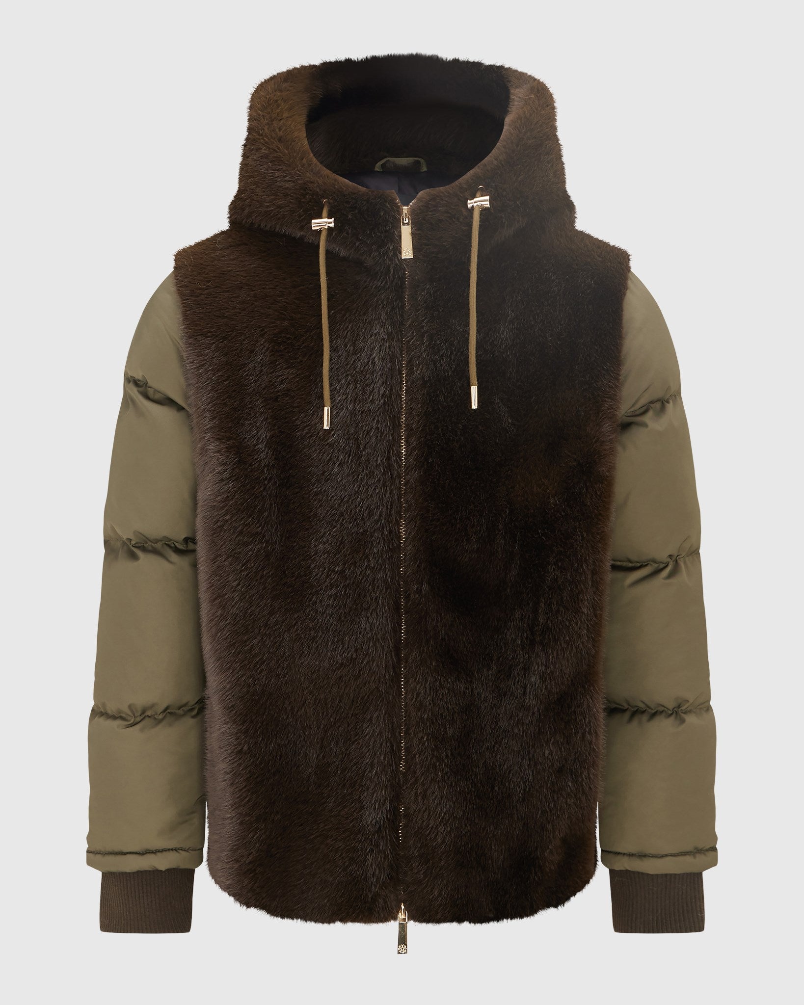 FUR-FREE MINK (FAUX FUR) HOODED QUILTED JACKET