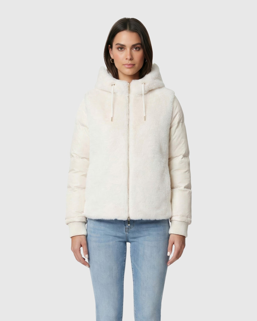 FUR-FREE MINK (FAUX FUR) HOODED QUILTED JACKET