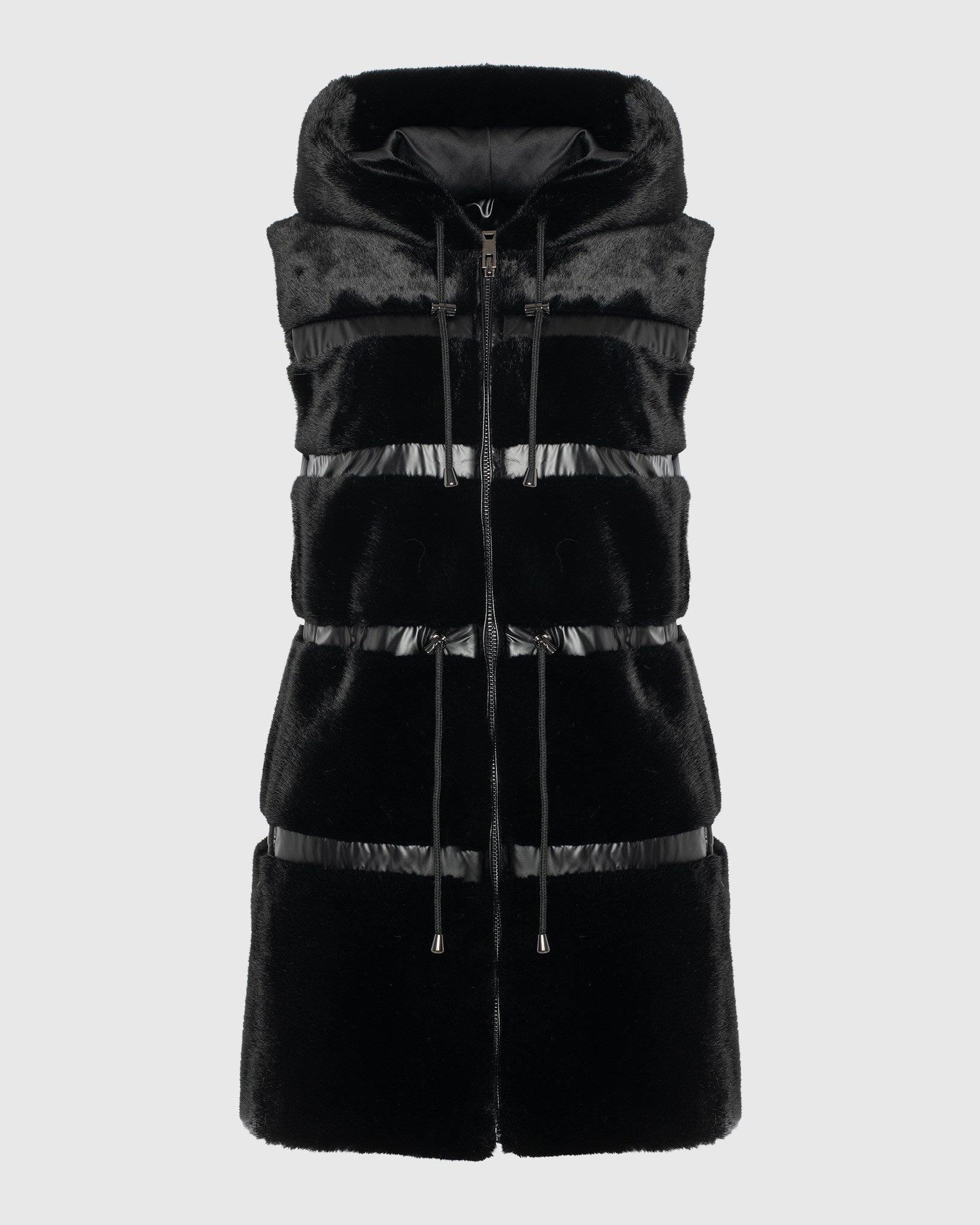 FUR-FREE MINK (FAUX FUR) HOODED VEST WITH INSERTS