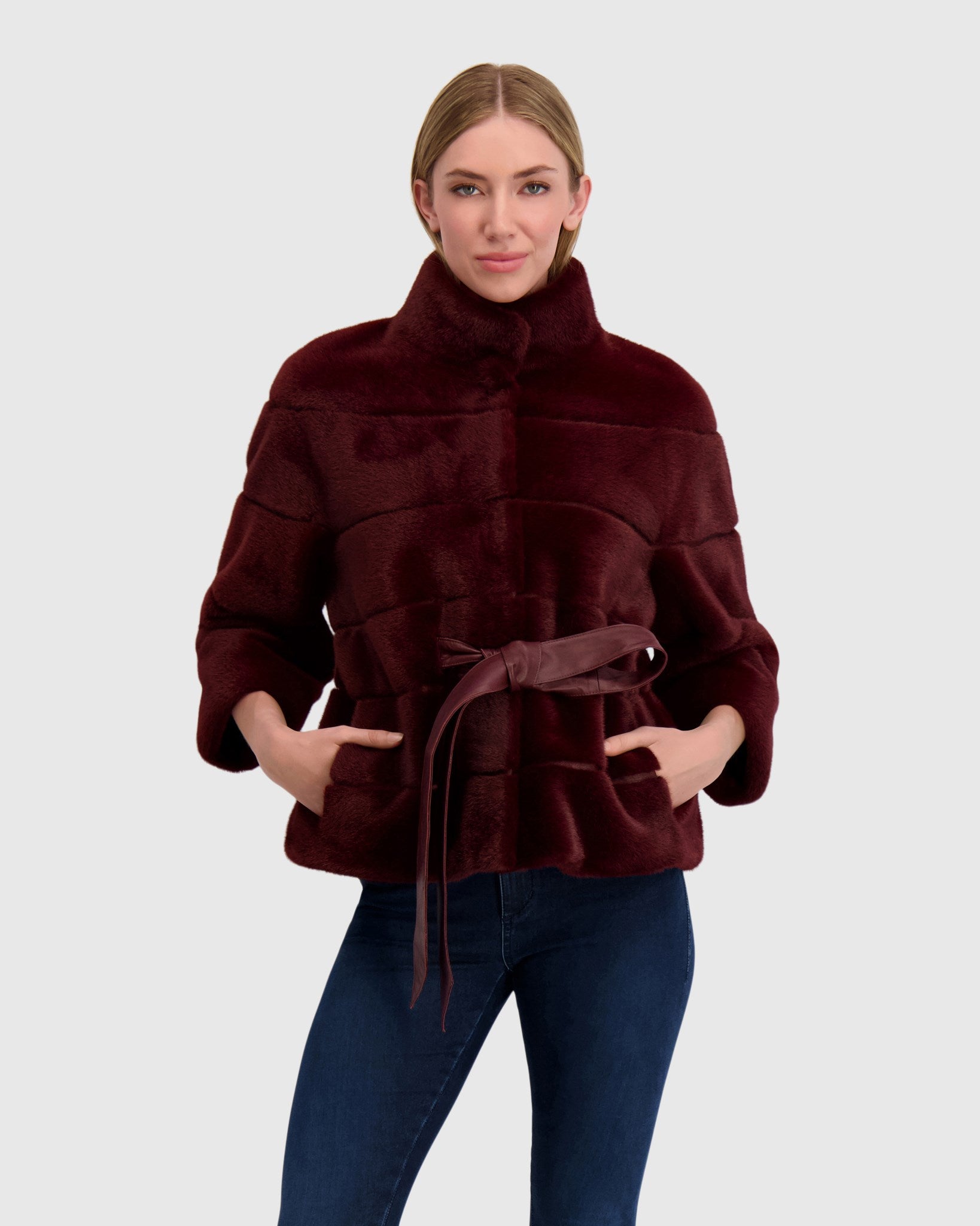 FUR-FREE MINK (FAUX FUR) JACKET, BELT