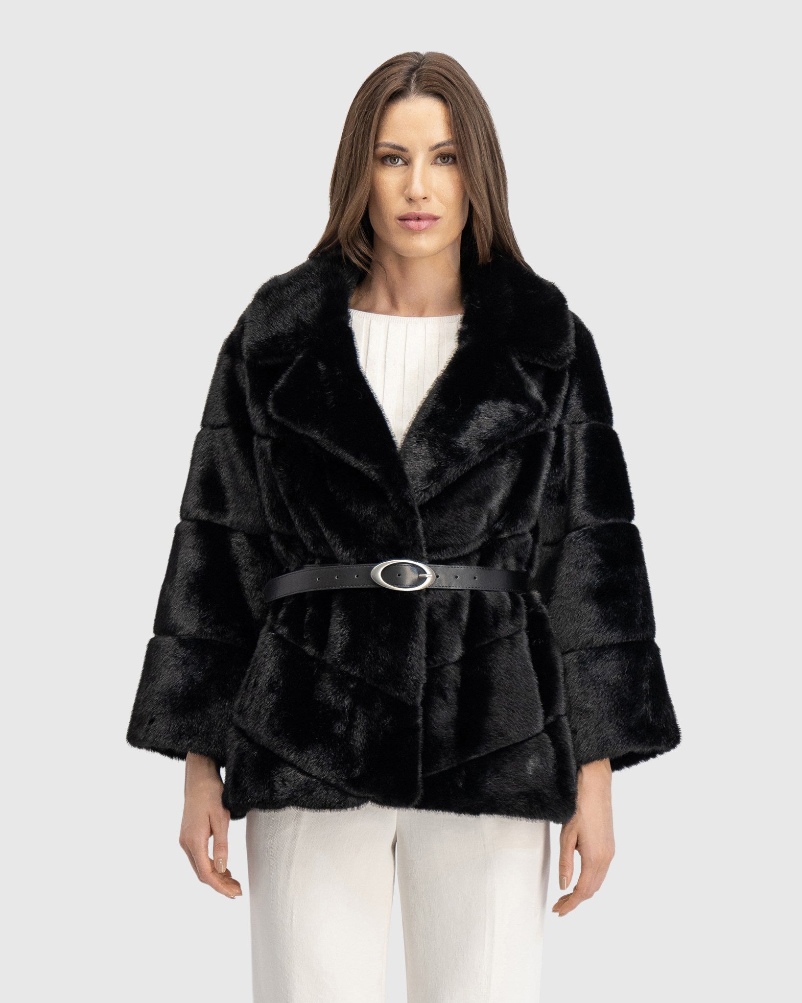 FUR-FREE MINK (FAUX FUR) JACKET, BELT