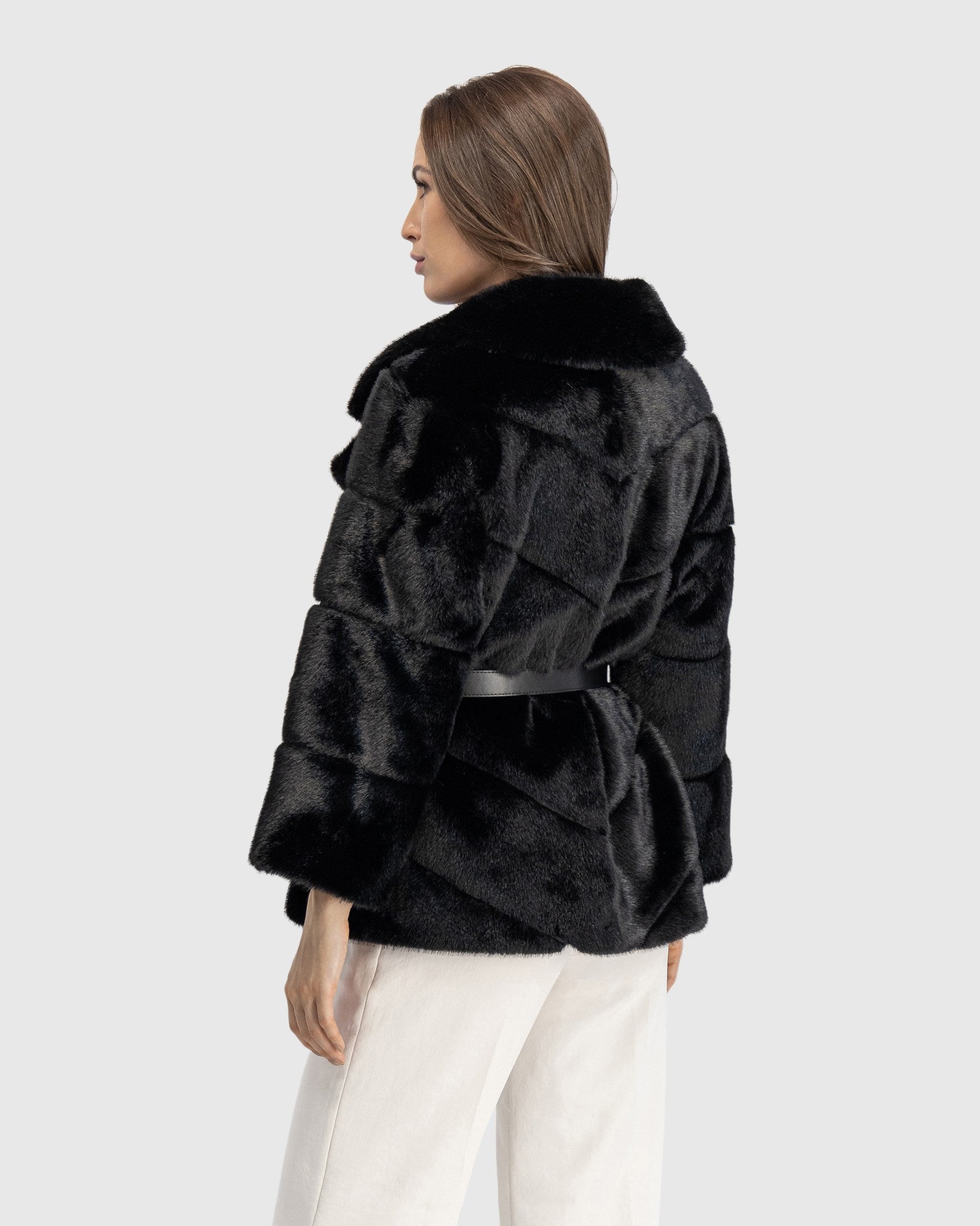 FUR-FREE MINK (FAUX FUR) JACKET, BELT