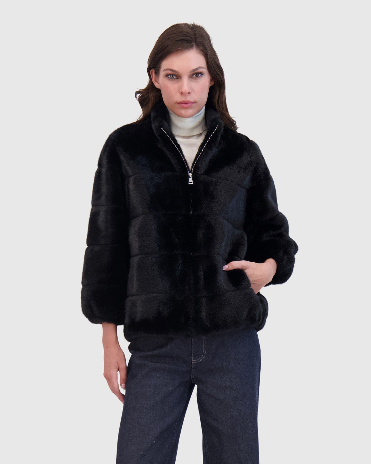 FUR-FREE MINK-LIKE JACKET - BLACK