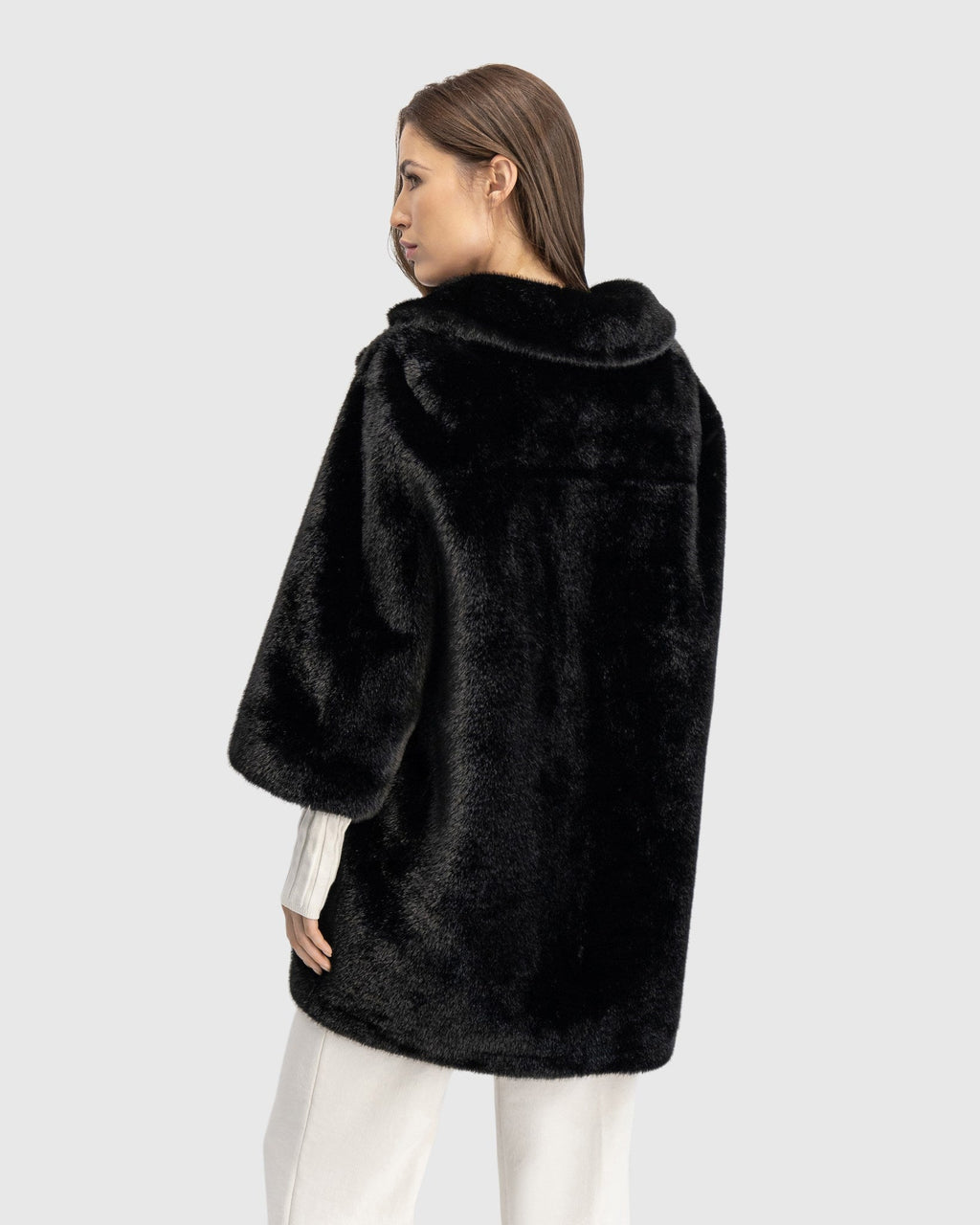 FUR-FREE MINK (FAUX FUR) JACKET - BLACK