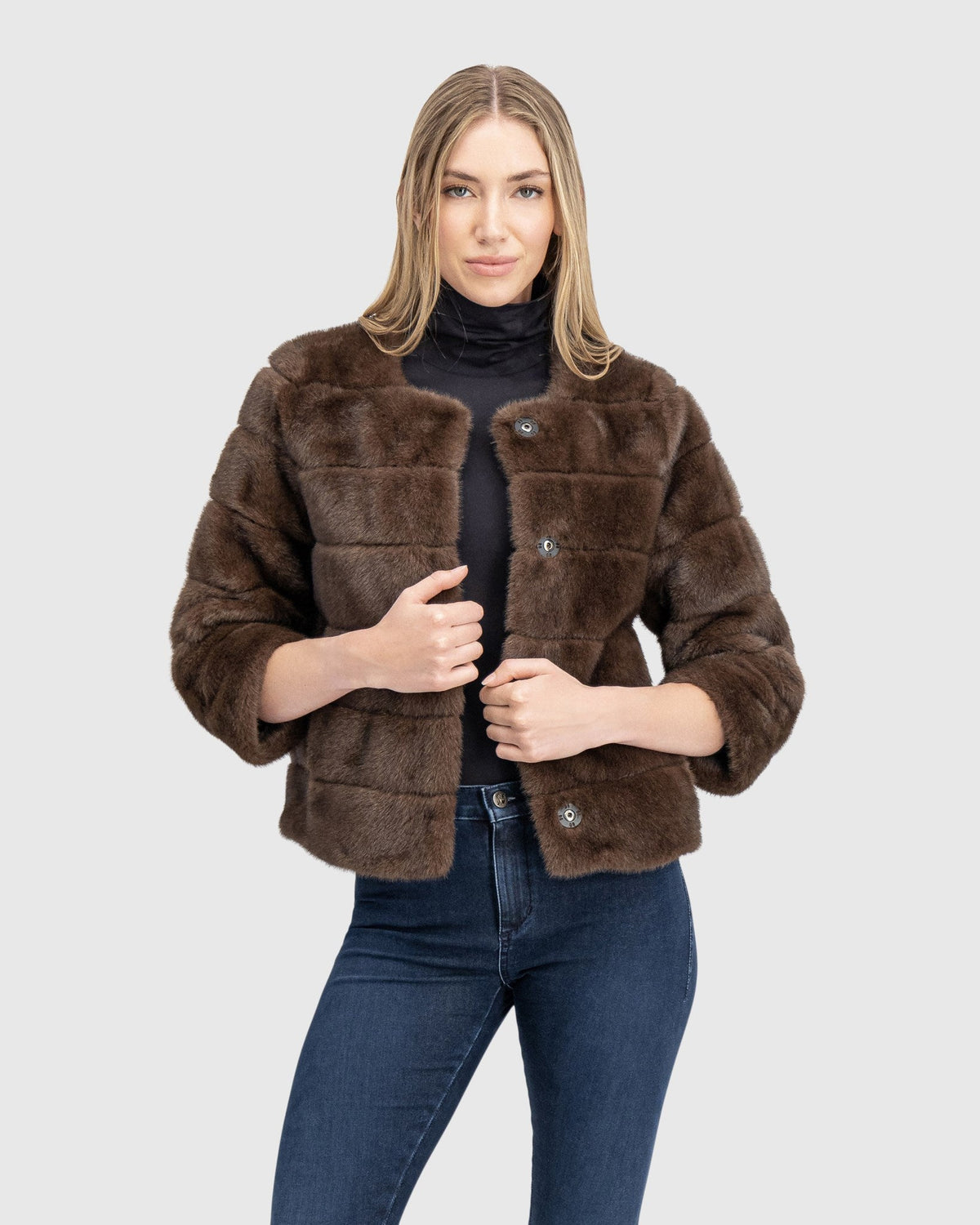 FUR-FREE MINK (FAUX FUR) JACKET - BROWN