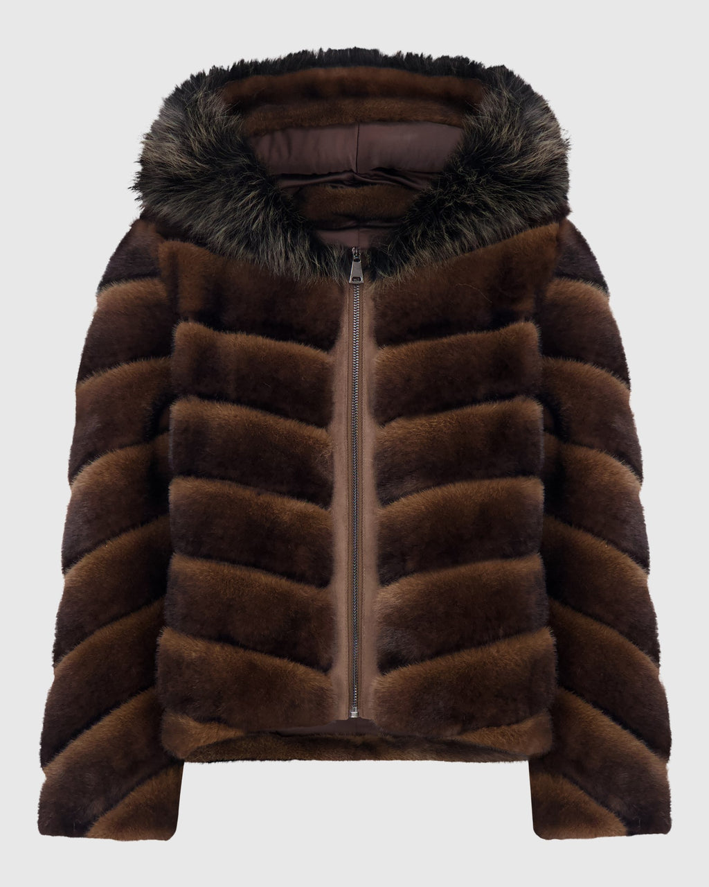 FUR-FREE MINK (FAUX FUR) JACKET WITH FUR-FREE FOX (FAUX FUR) HOOD TRIM