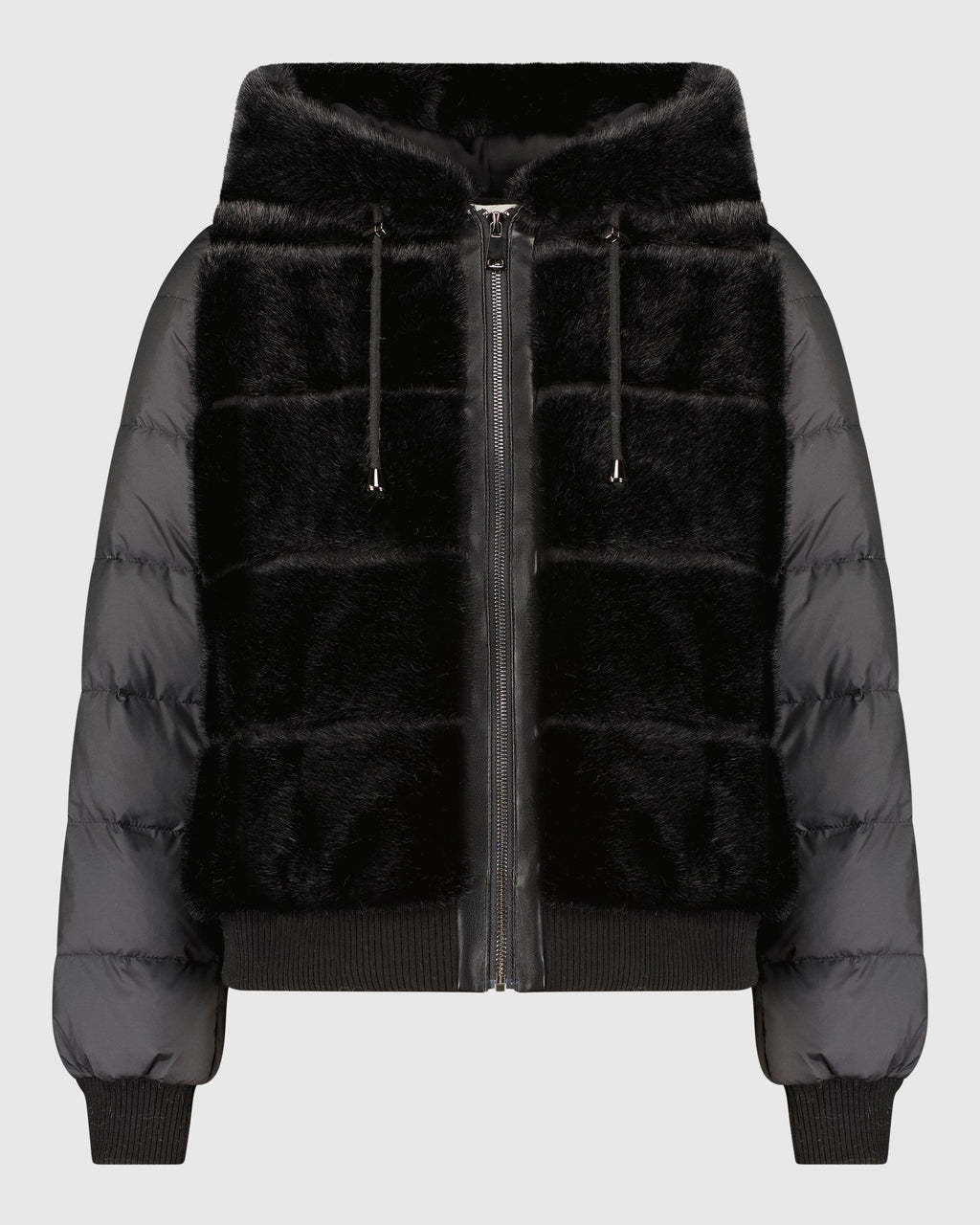 FUR-FREE MINK (FAUX FUR) JACKET WITH HOOD - BLACK/BLACK