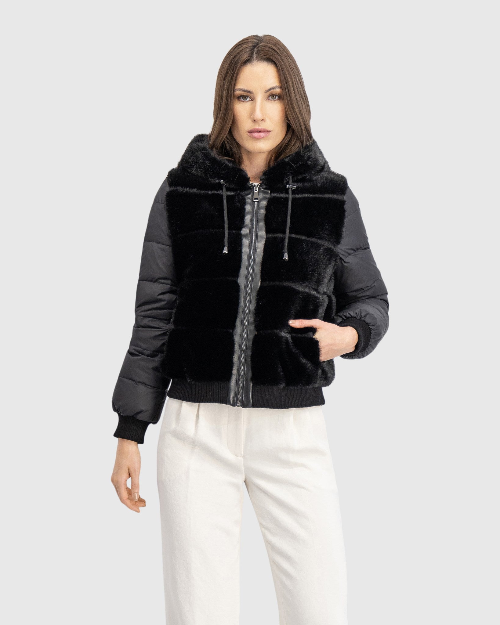 FUR-FREE MINK (FAUX FUR) JACKET WITH HOOD