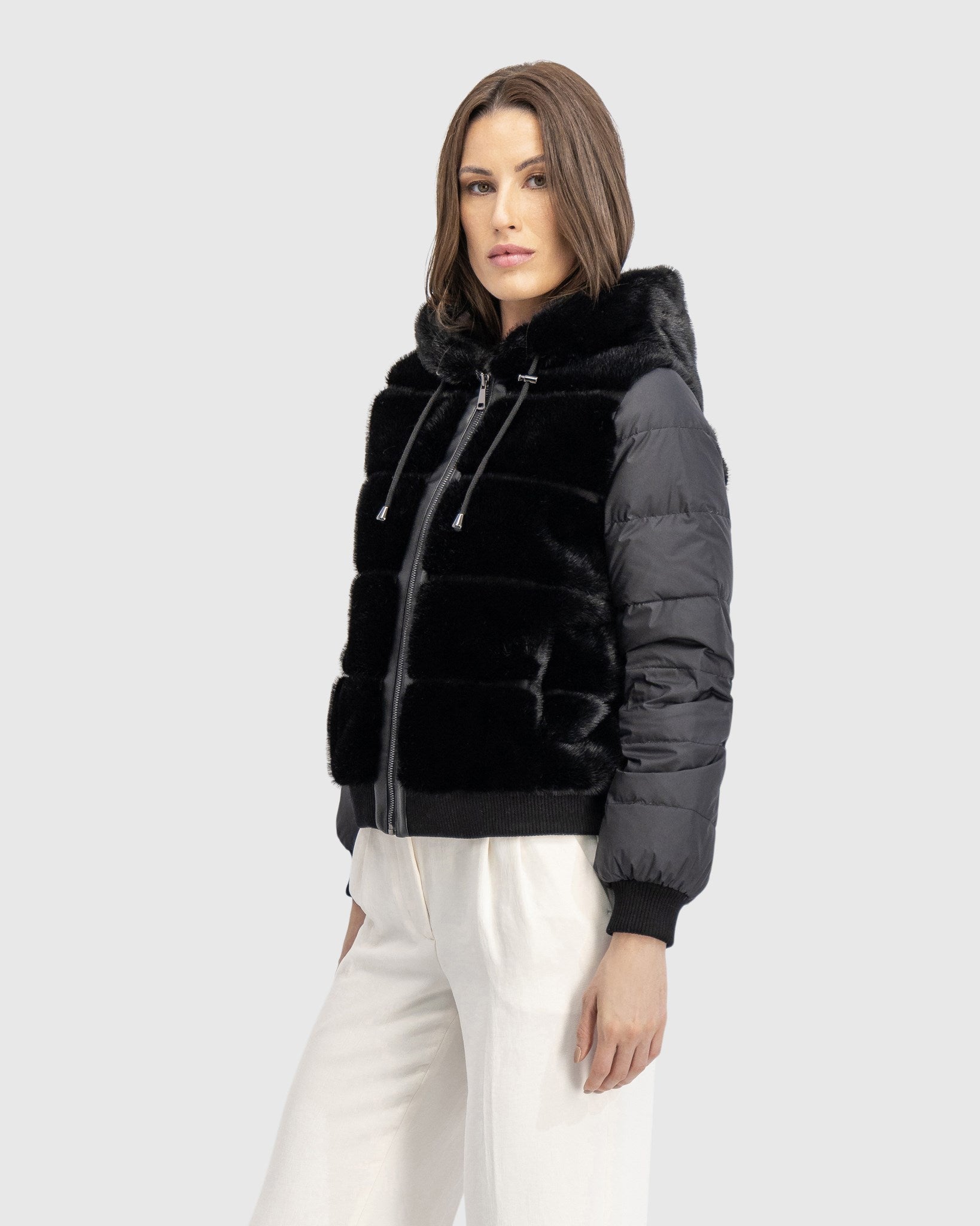 FUR-FREE MINK (FAUX FUR) JACKET WITH HOOD