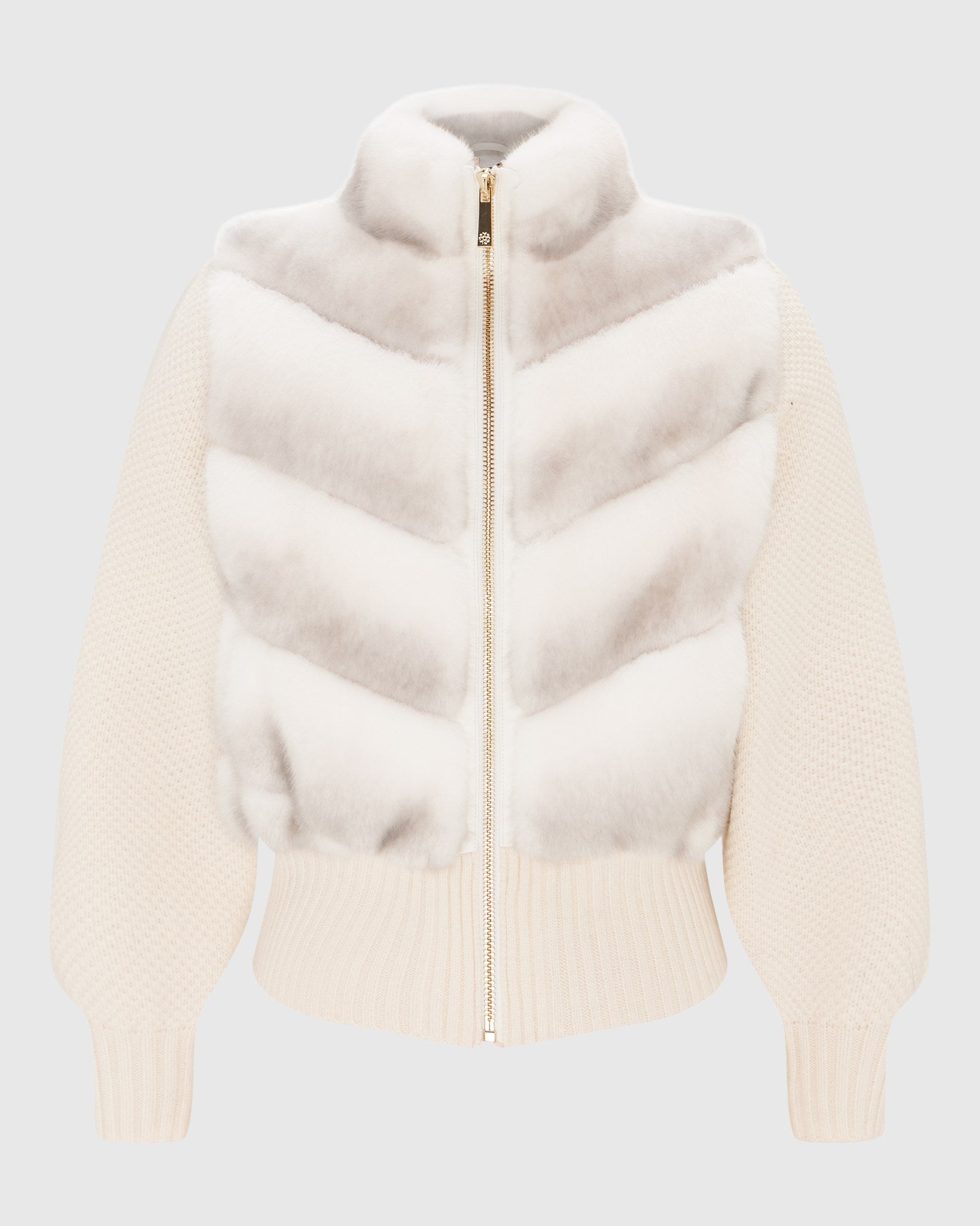 FUR-FREE MINK (FAUX FUR) JACKET WITH KNIT WOOL SLEEVES