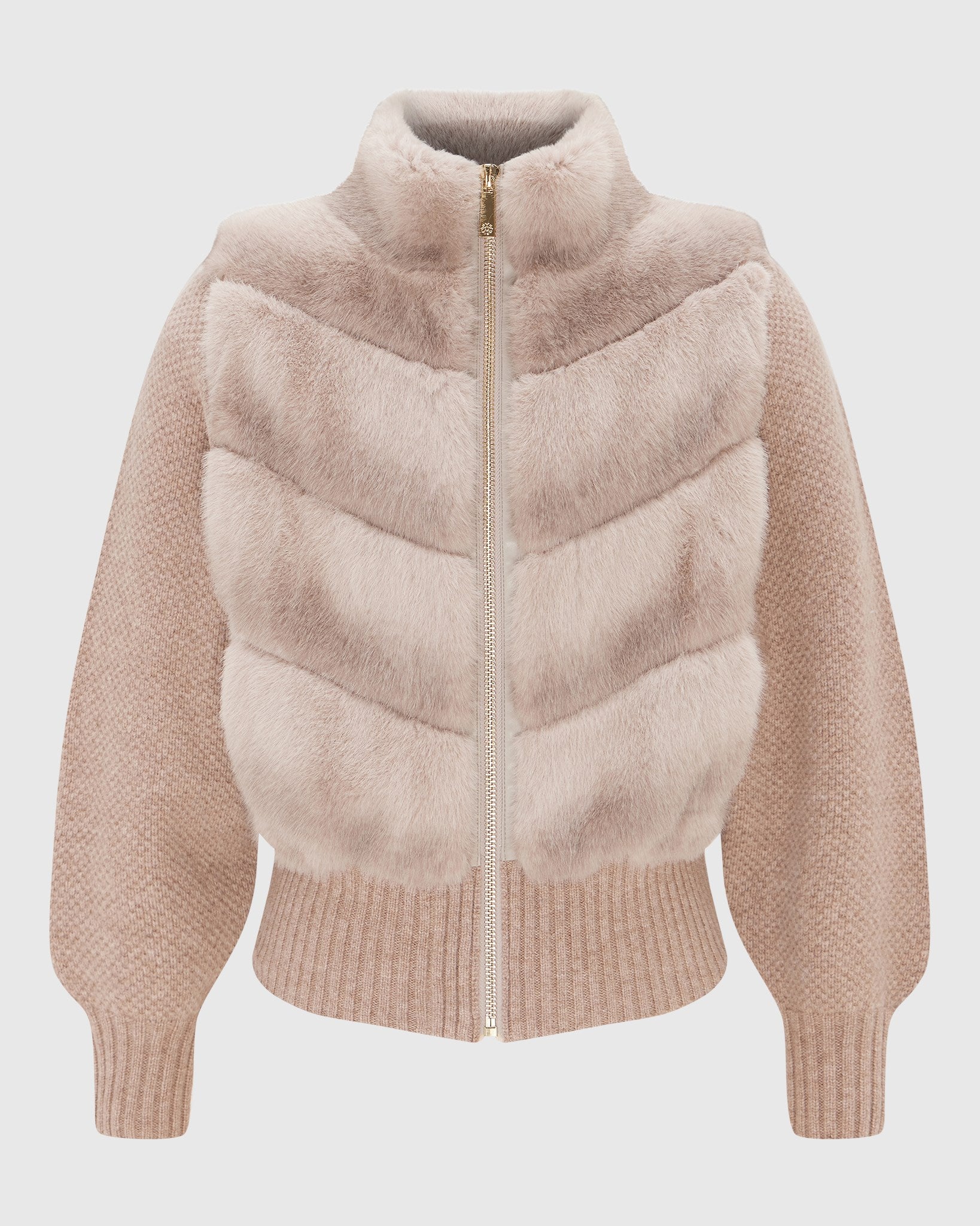 FUR-FREE MINK (FAUX FUR) JACKET WITH KNIT WOOL SLEEVES