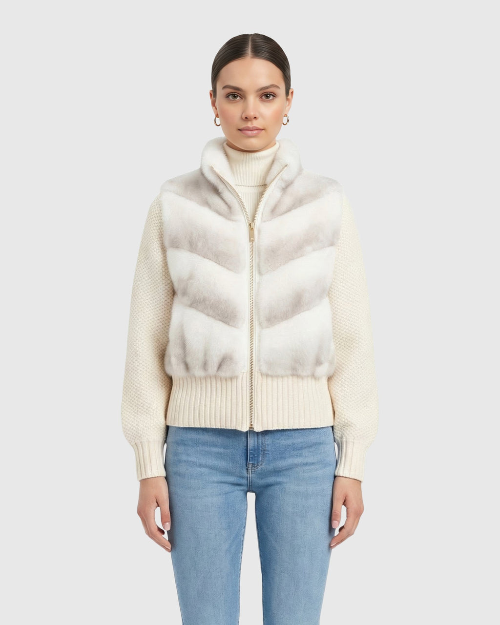 FUR-FREE MINK (FAUX FUR) JACKET WITH KNIT WOOL SLEEVES