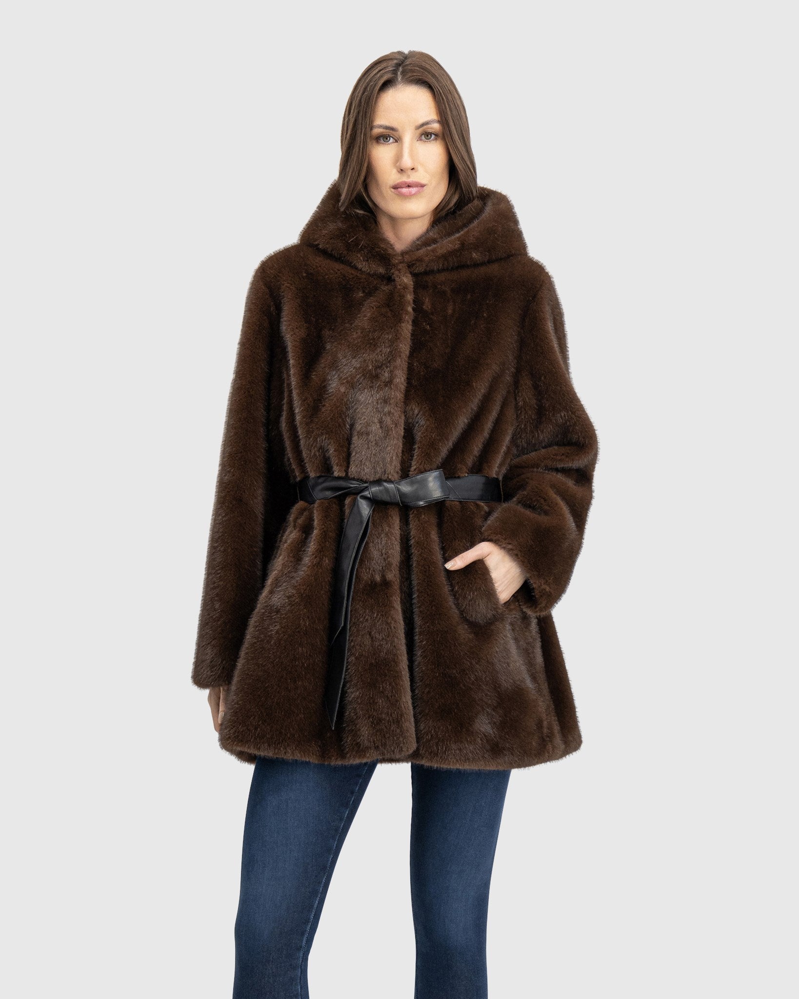 FUR-FREE MINK (FAUX FUR) PARKA, BELT