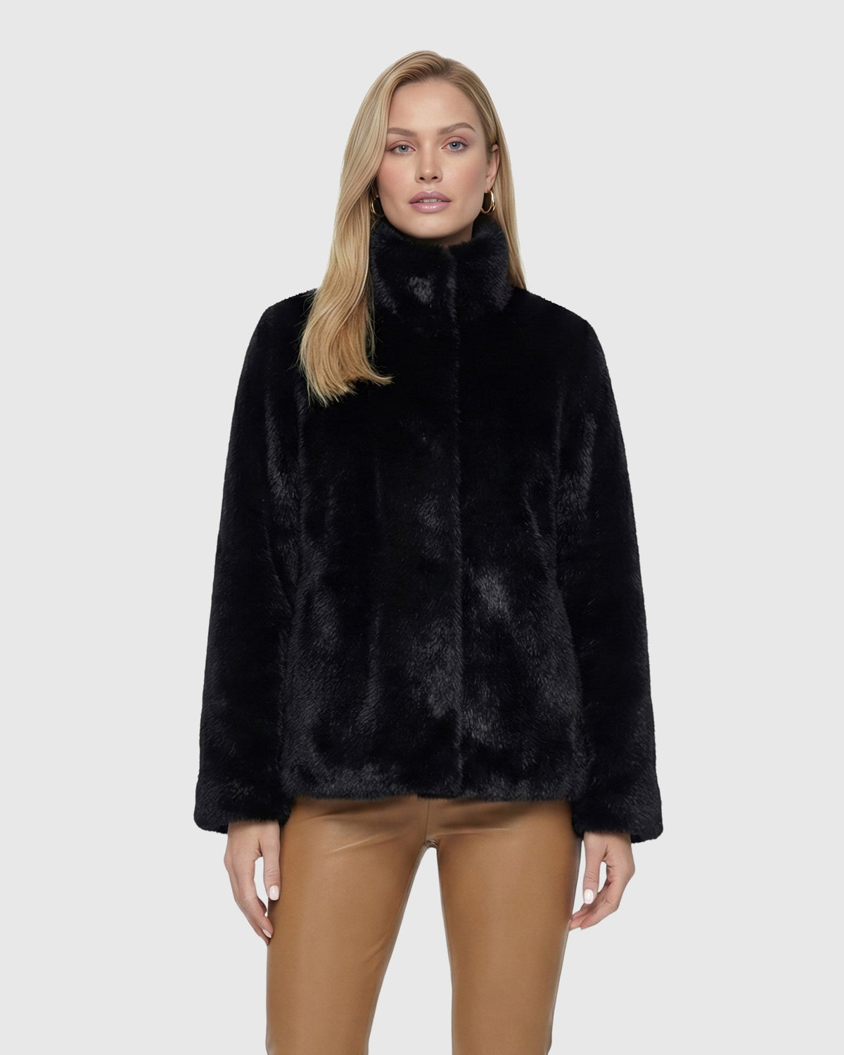 FUR-FREE MINK (FAUX FUR) REVERSIBLE JACKET - BLACK/BLACK