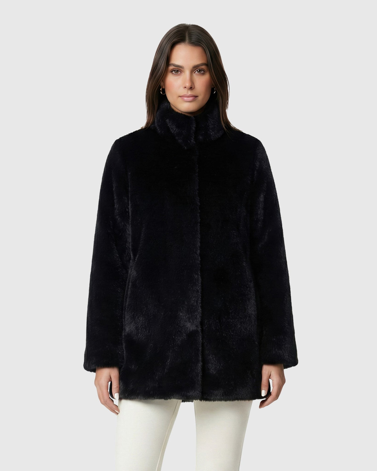 FUR-FREE MINK (FAUX FUR) REVERSIBLE JACKET - BLACK/BLACK