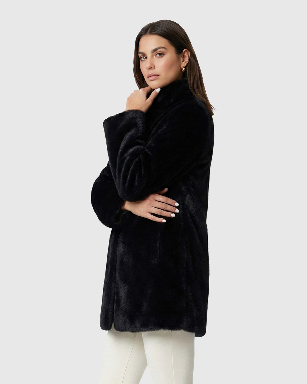 FUR-FREE MINK (FAUX FUR) REVERSIBLE JACKET - BLACK/BLACK