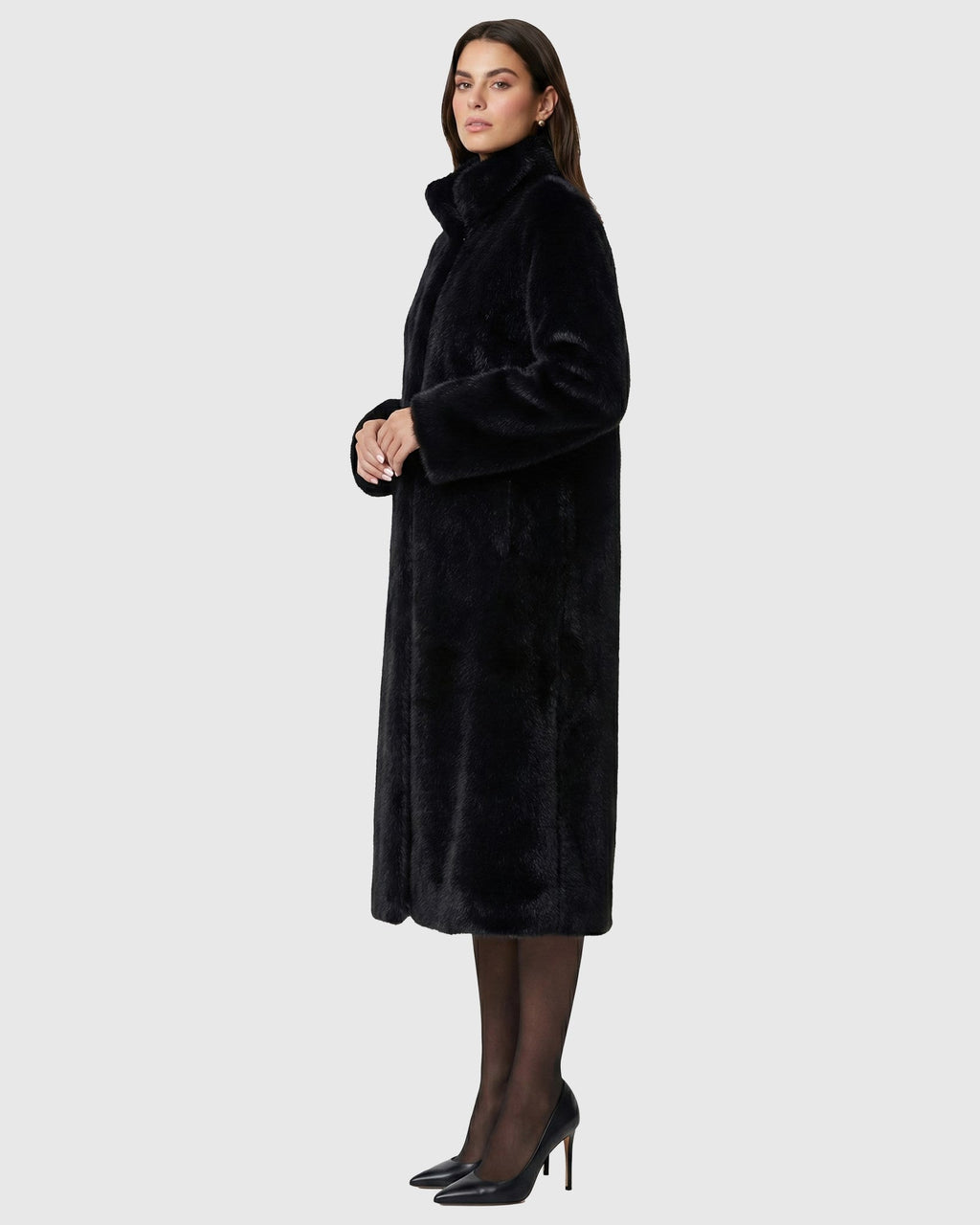 FUR-FREE MINK (FAUX FUR) REVERSIBLE COAT - BLACK/BLACK