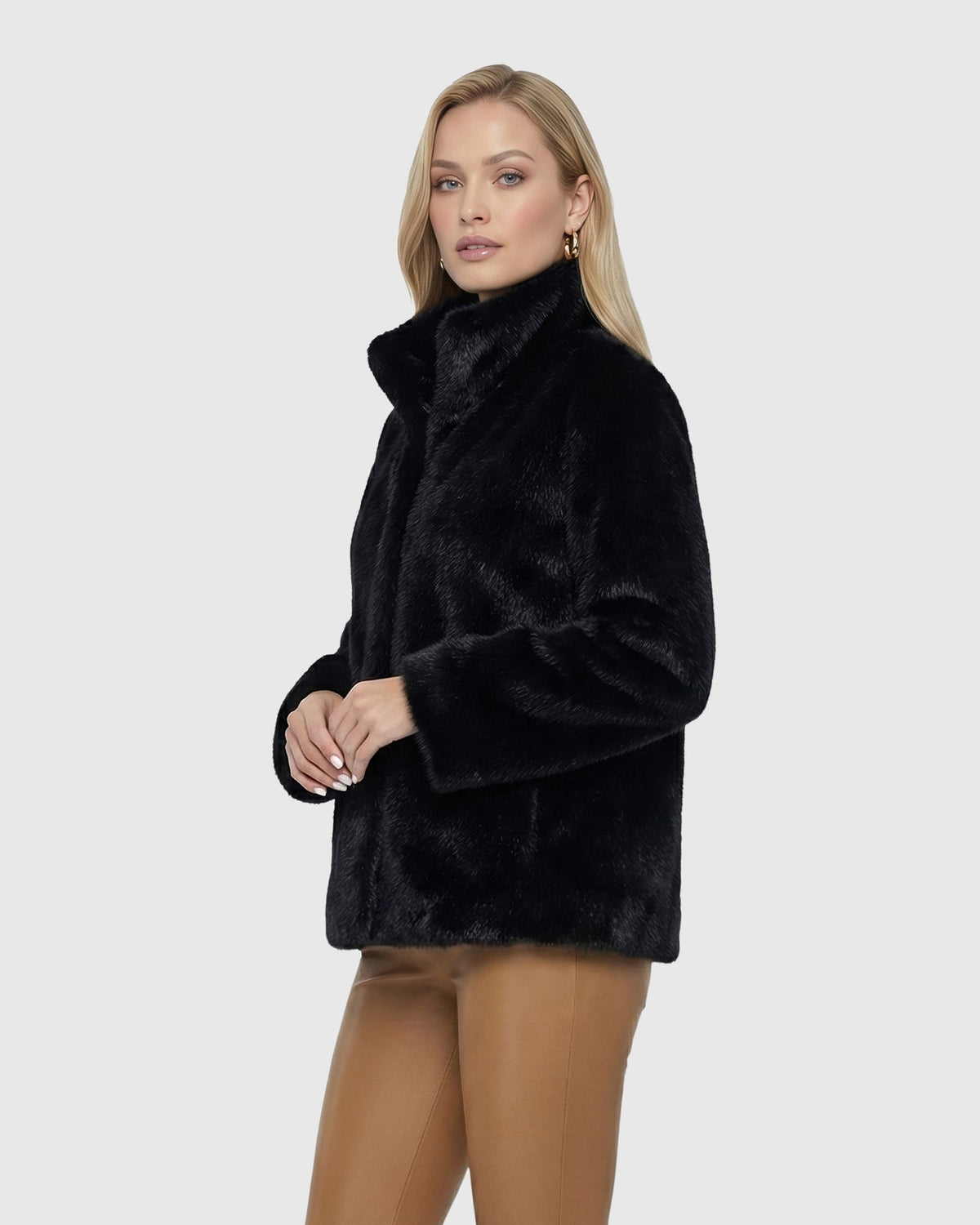 FUR-FREE MINK (FAUX FUR) REVERSIBLE JACKET - BLACK/BLACK