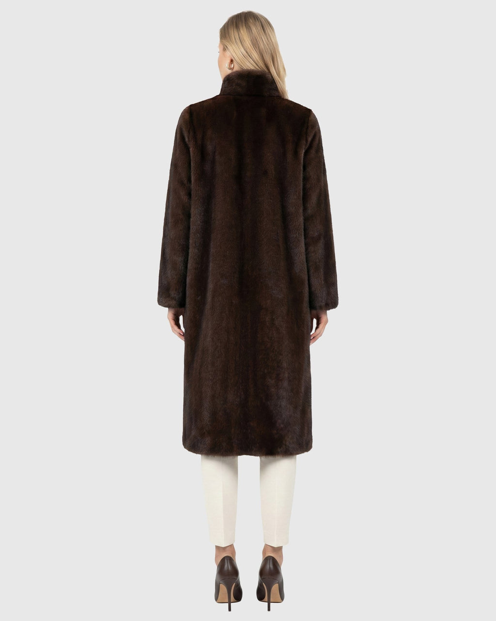 FUR-FREE MINK (FAUX FUR) REVERSIBLE COAT - DARK BROWN/BROWN