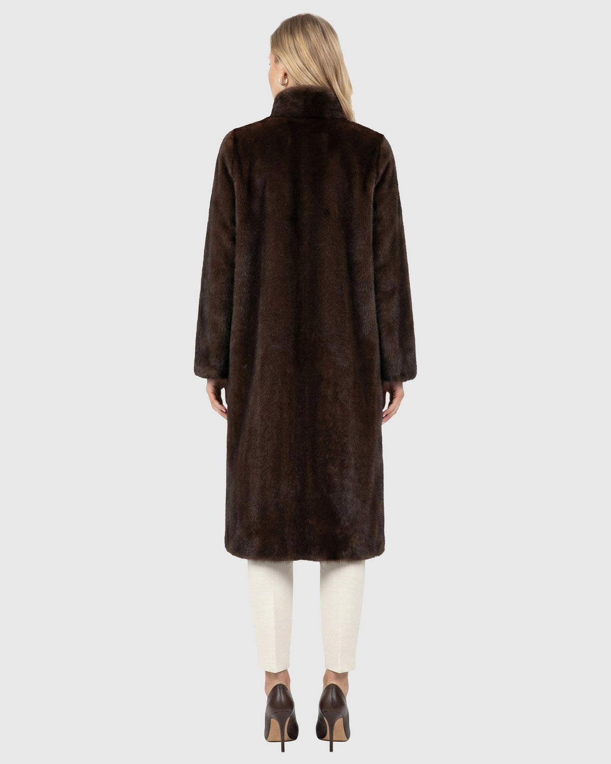 FUR-FREE MINK (FAUX FUR) REVERSIBLE COAT - DARK BROWN/BROWN