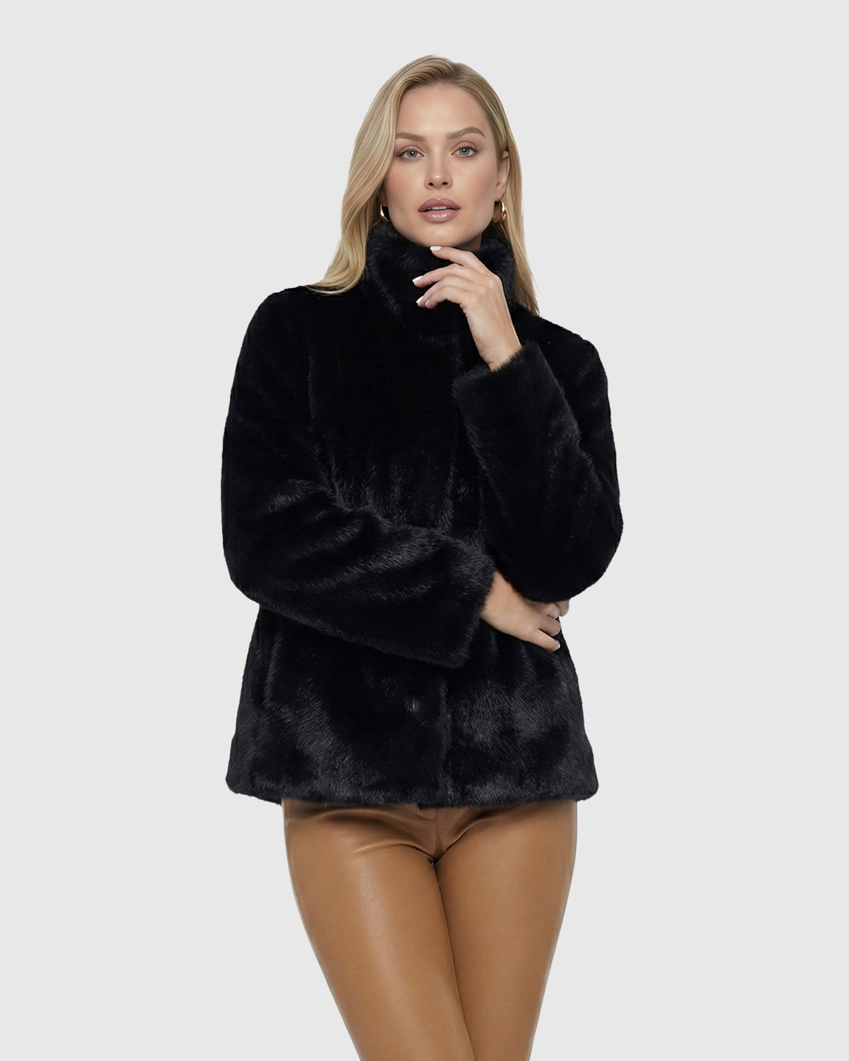 FUR-FREE MINK (FAUX FUR) REVERSIBLE JACKET - BLACK/BLACK