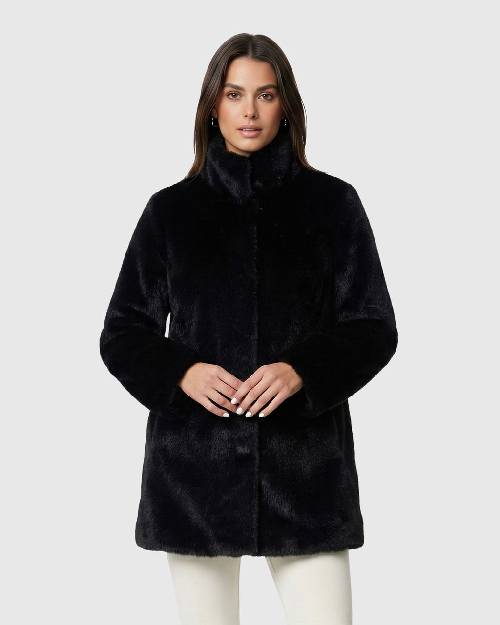 FUR-FREE MINK (FAUX FUR) REVERSIBLE JACKET - BLACK/BLACK