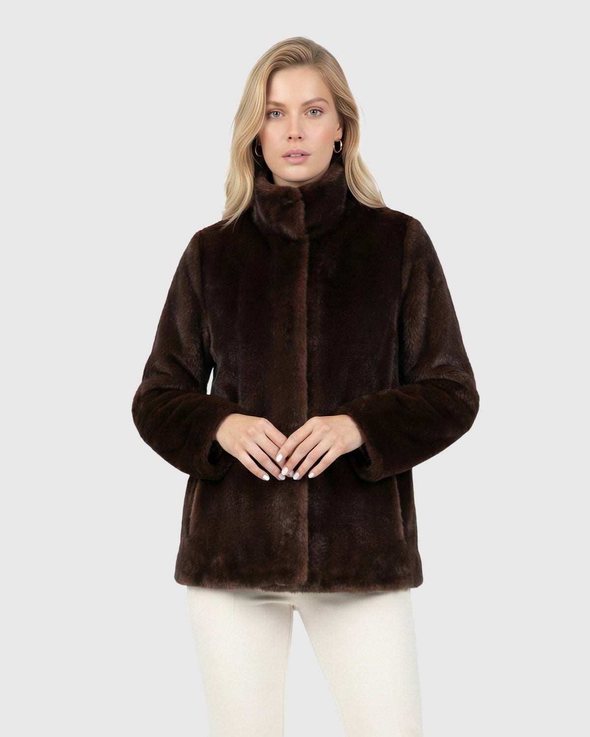 FUR-FREE MINK (FAUX FUR) REVERSIBLE JACKET - DARK BROWN/BROWN