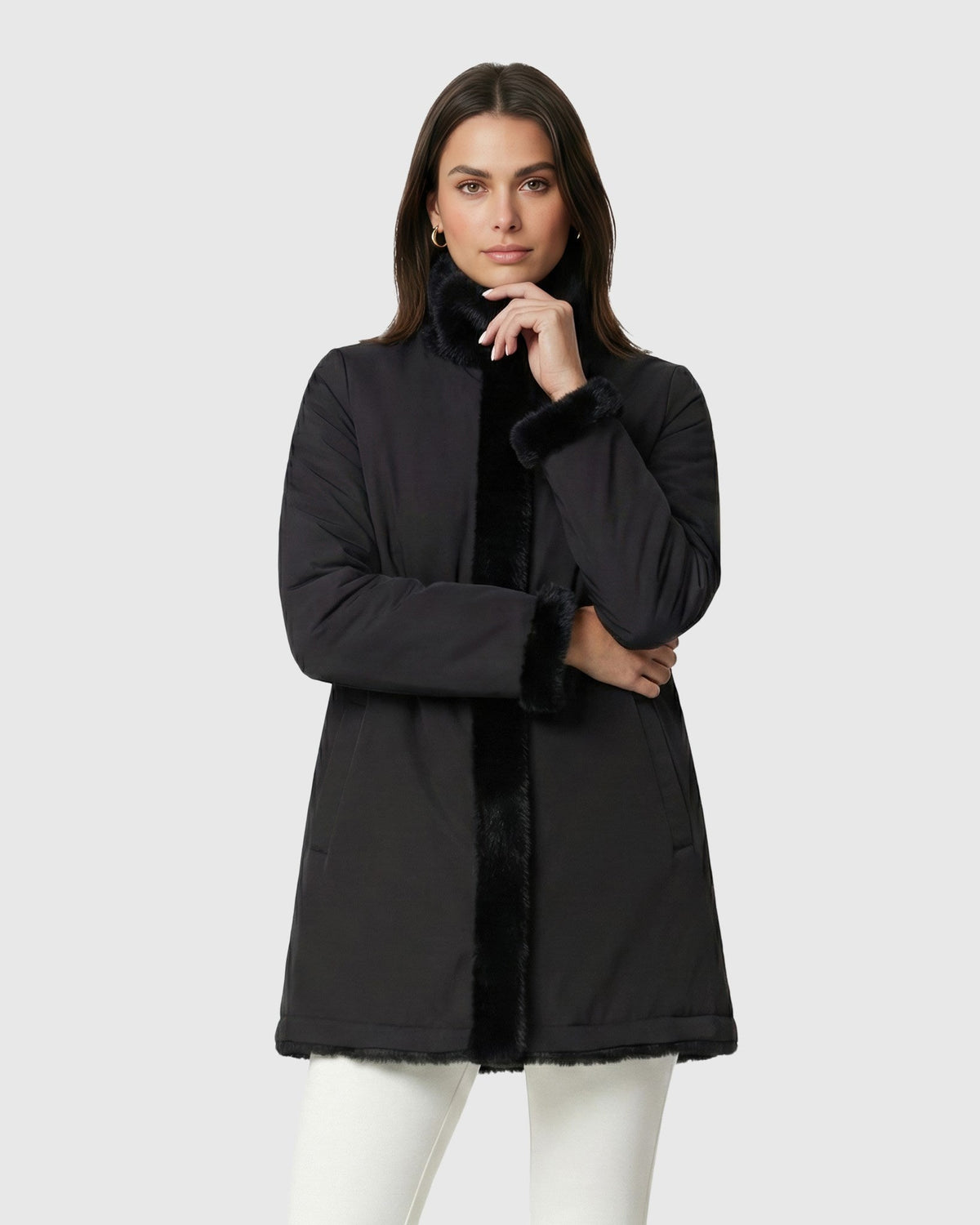 FUR-FREE MINK (FAUX FUR) REVERSIBLE JACKET - BLACK/BLACK