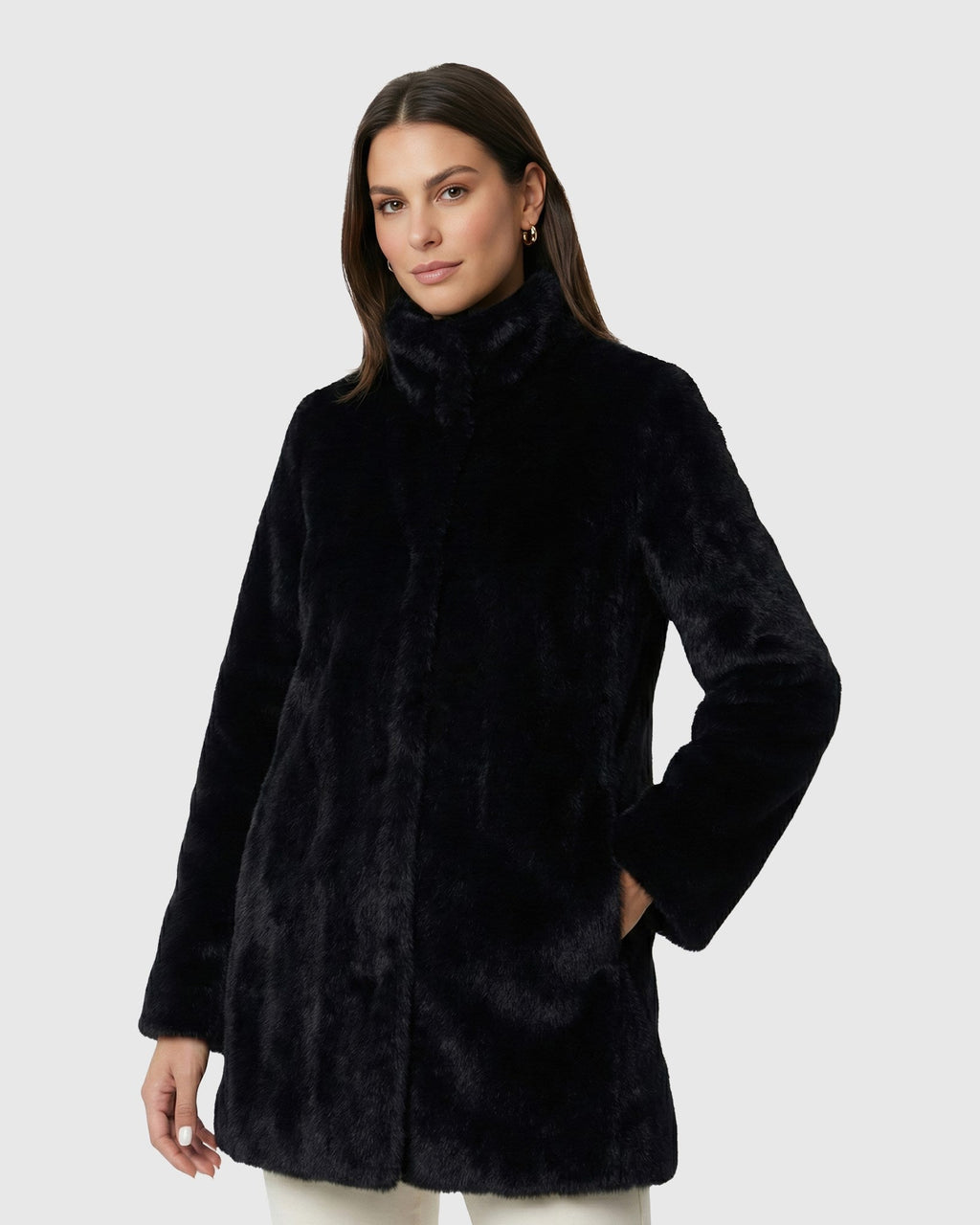 FUR-FREE MINK (FAUX FUR) REVERSIBLE JACKET - BLACK/BLACK