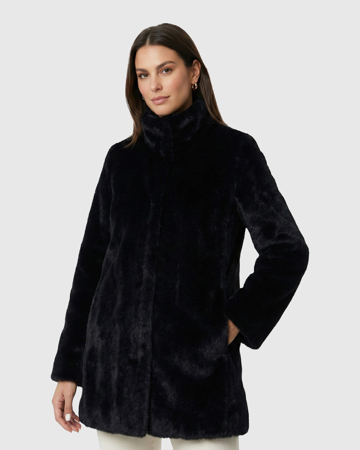 FUR-FREE MINK (FAUX FUR) REVERSIBLE JACKET - BLACK/BLACK