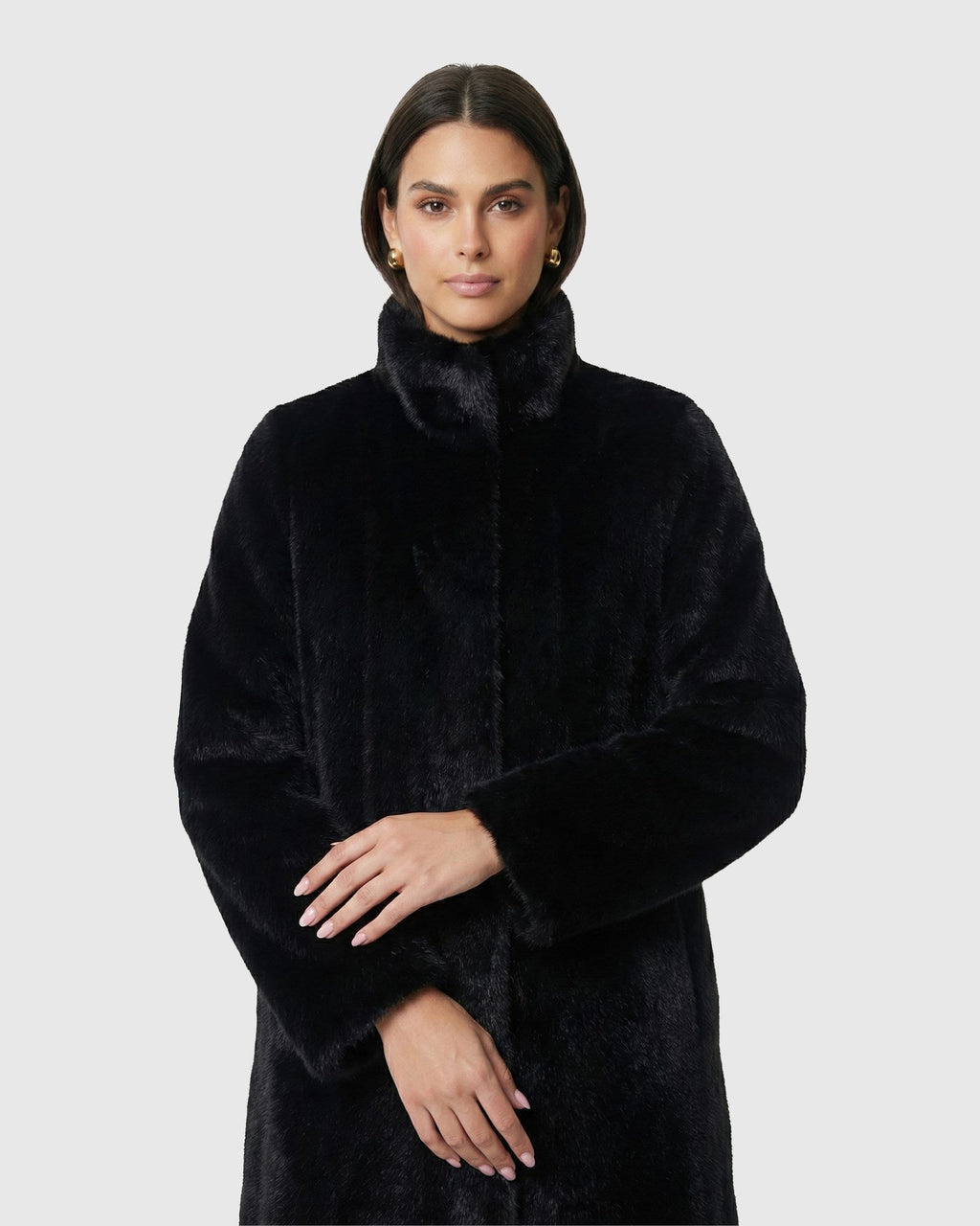 FUR-FREE MINK (FAUX FUR) REVERSIBLE COAT - BLACK/BLACK