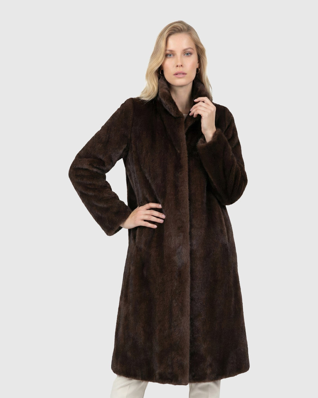 FUR-FREE MINK (FAUX FUR) REVERSIBLE COAT - DARK BROWN/BROWN