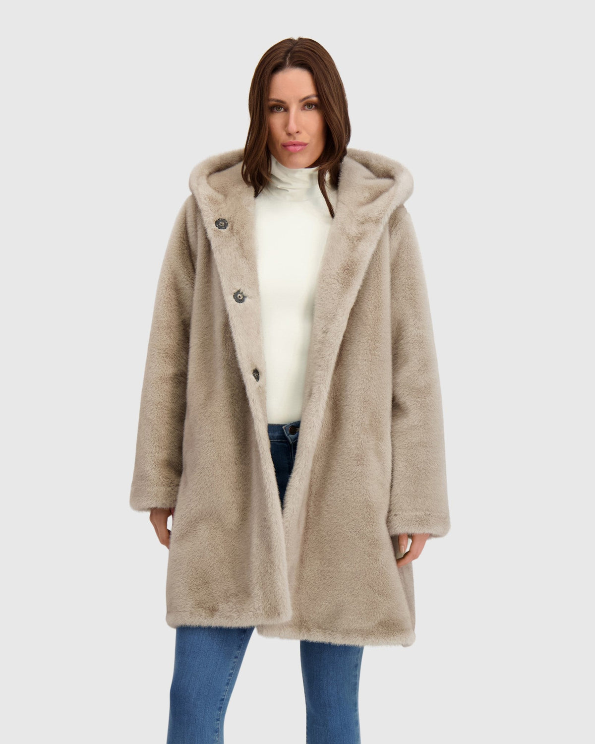FUR-FREE MINK (FAUX FUR) REVERSIBLE PARKA - SILVER BLUE/BLACK