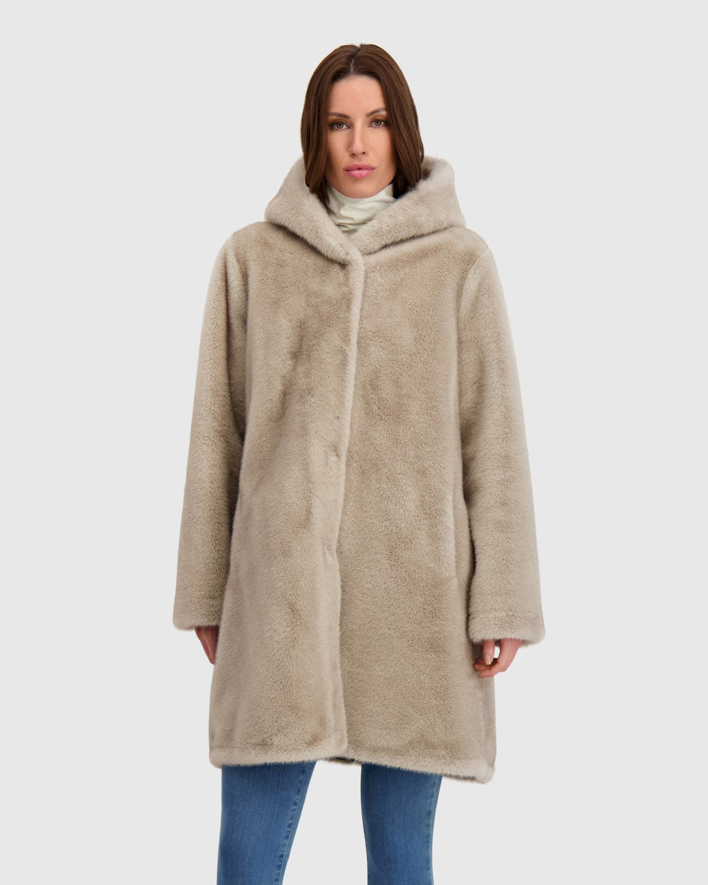 FUR-FREE MINK (FAUX FUR) REVERSIBLE PARKA - SILVER BLUE/BLACK