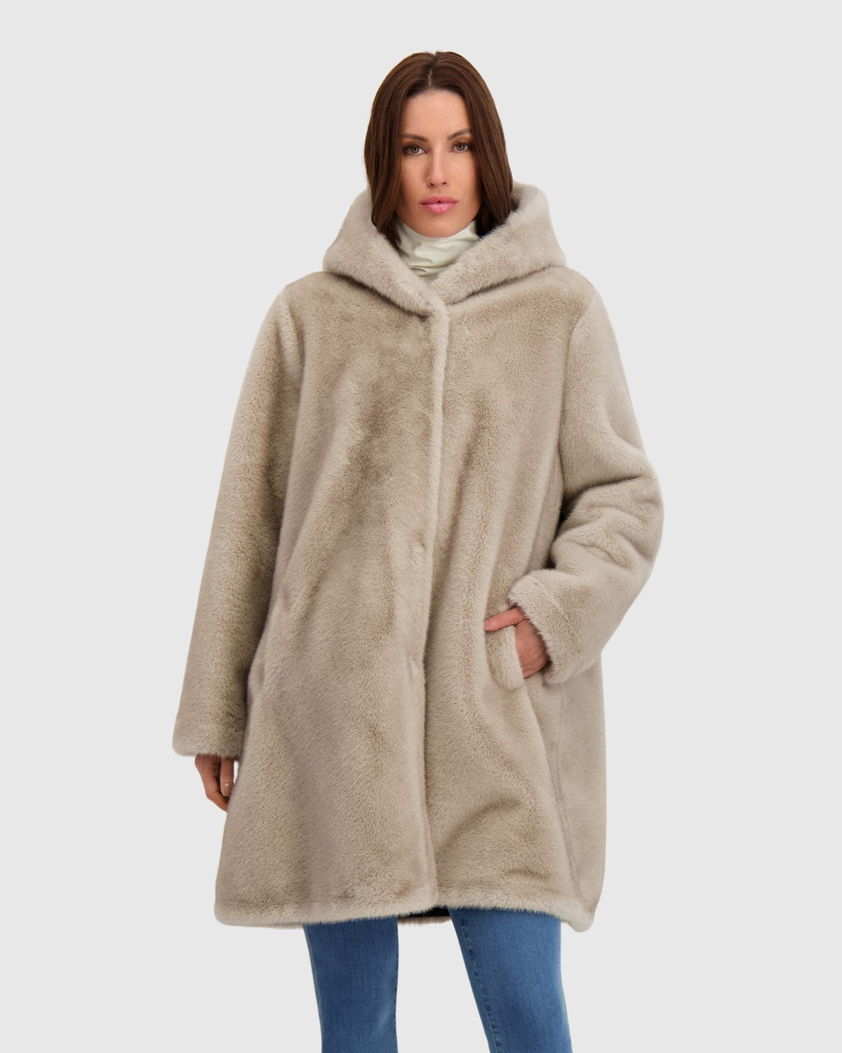 FUR-FREE MINK (FAUX FUR) REVERSIBLE PARKA - SILVER BLUE/BLACK