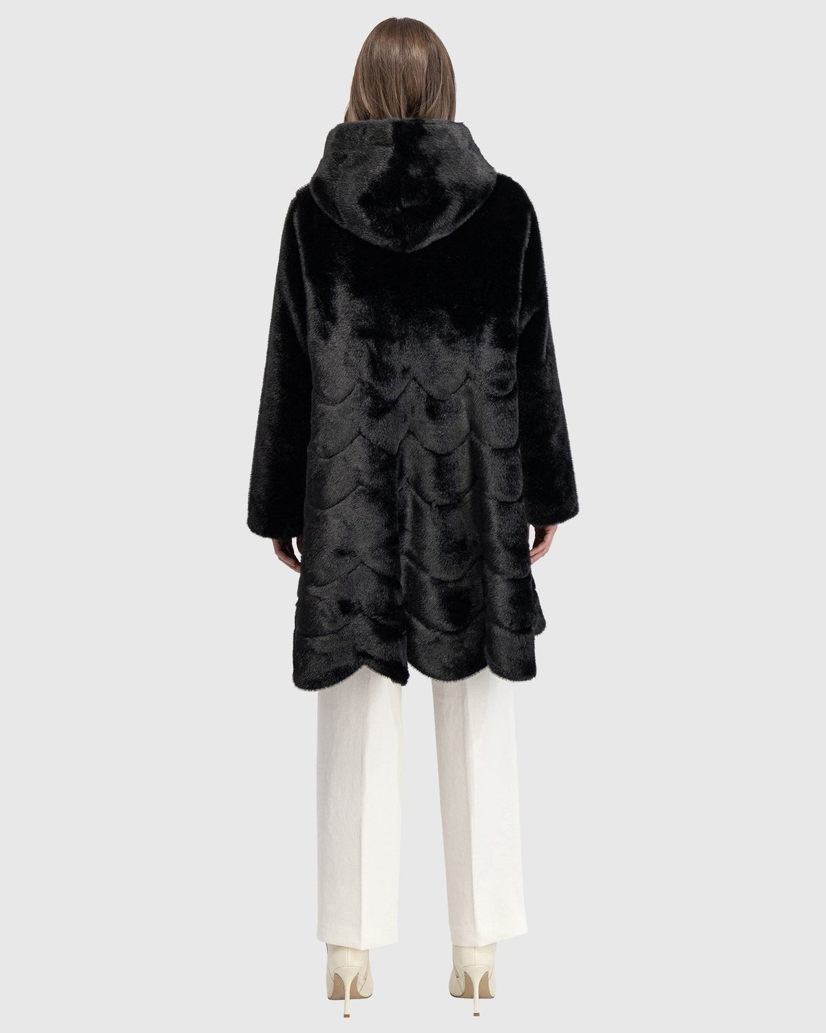 FUR-FREE MINK (FAUX FUR) REVERSIBLE PARKA - BLACK/BLACK