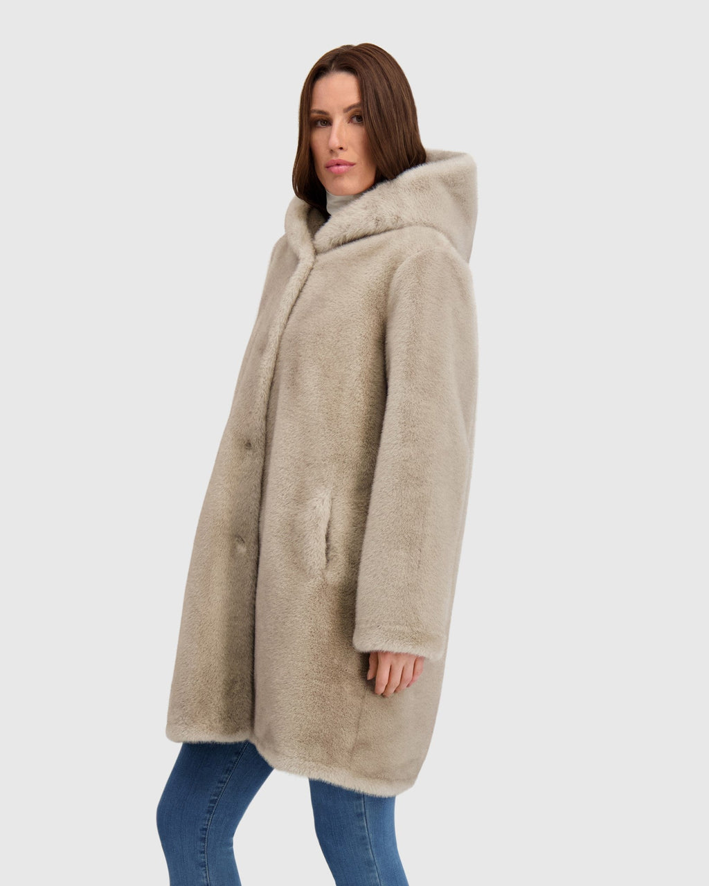FUR-FREE MINK (FAUX FUR) REVERSIBLE PARKA - SILVER BLUE/BLACK