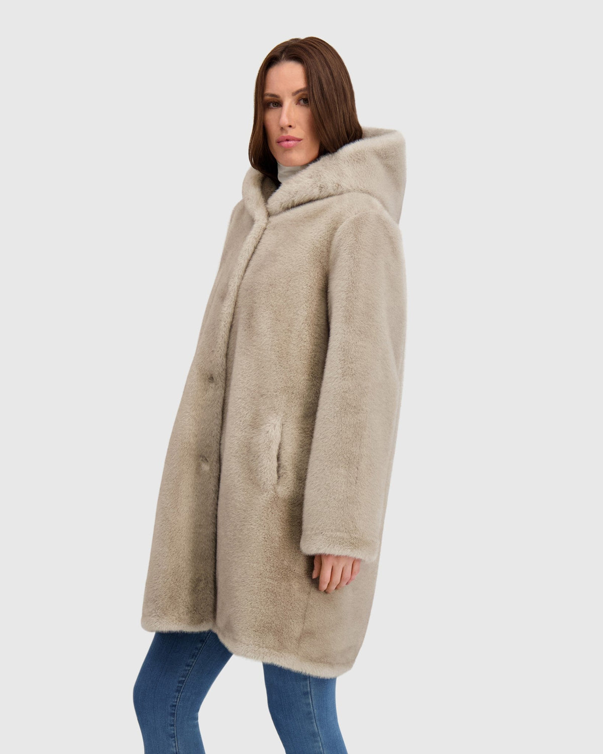 FUR-FREE MINK (FAUX FUR) REVERSIBLE PARKA - SILVER BLUE/BLACK