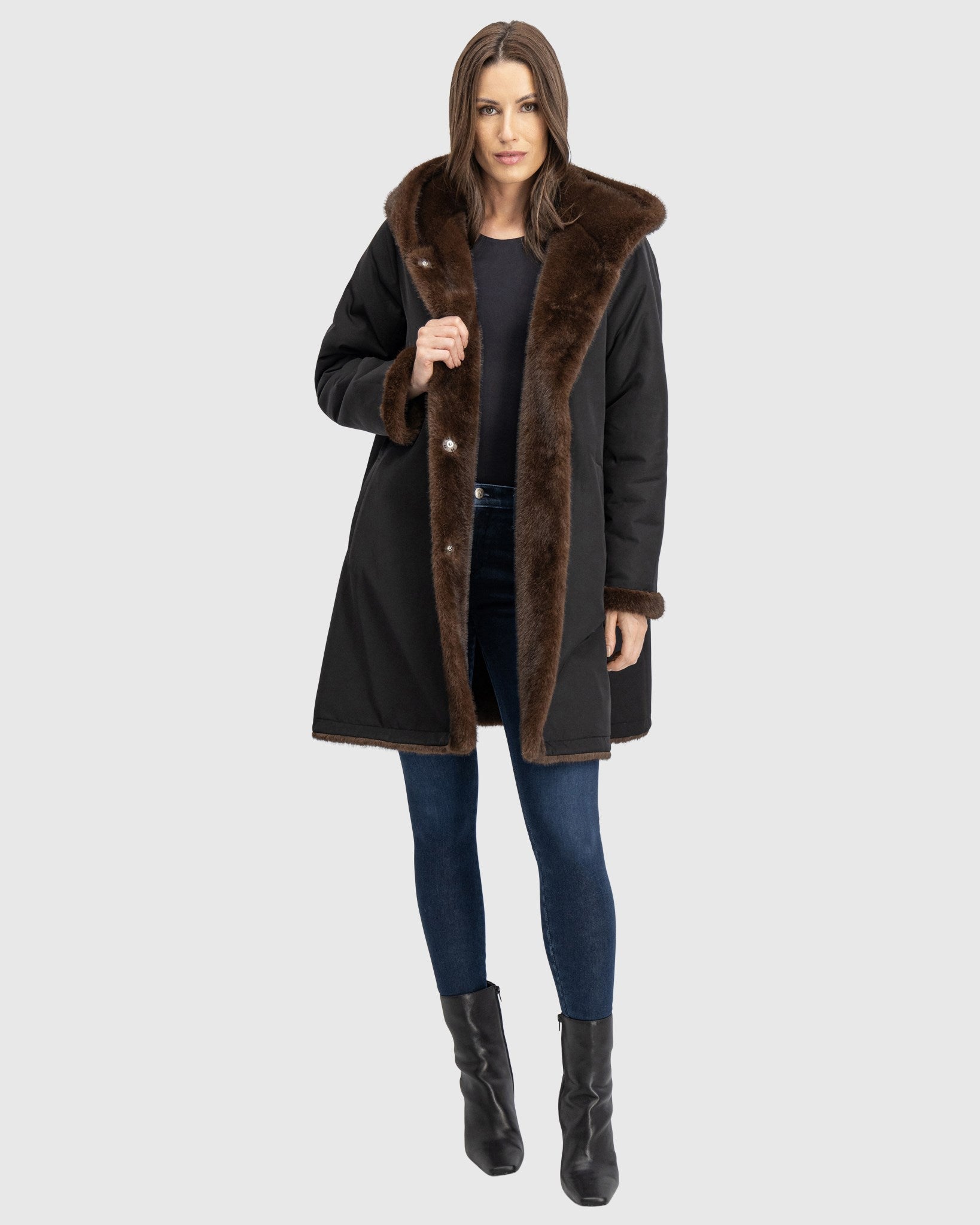 FUR-FREE MINK (FAUX FUR) REVERSIBLE PARKA