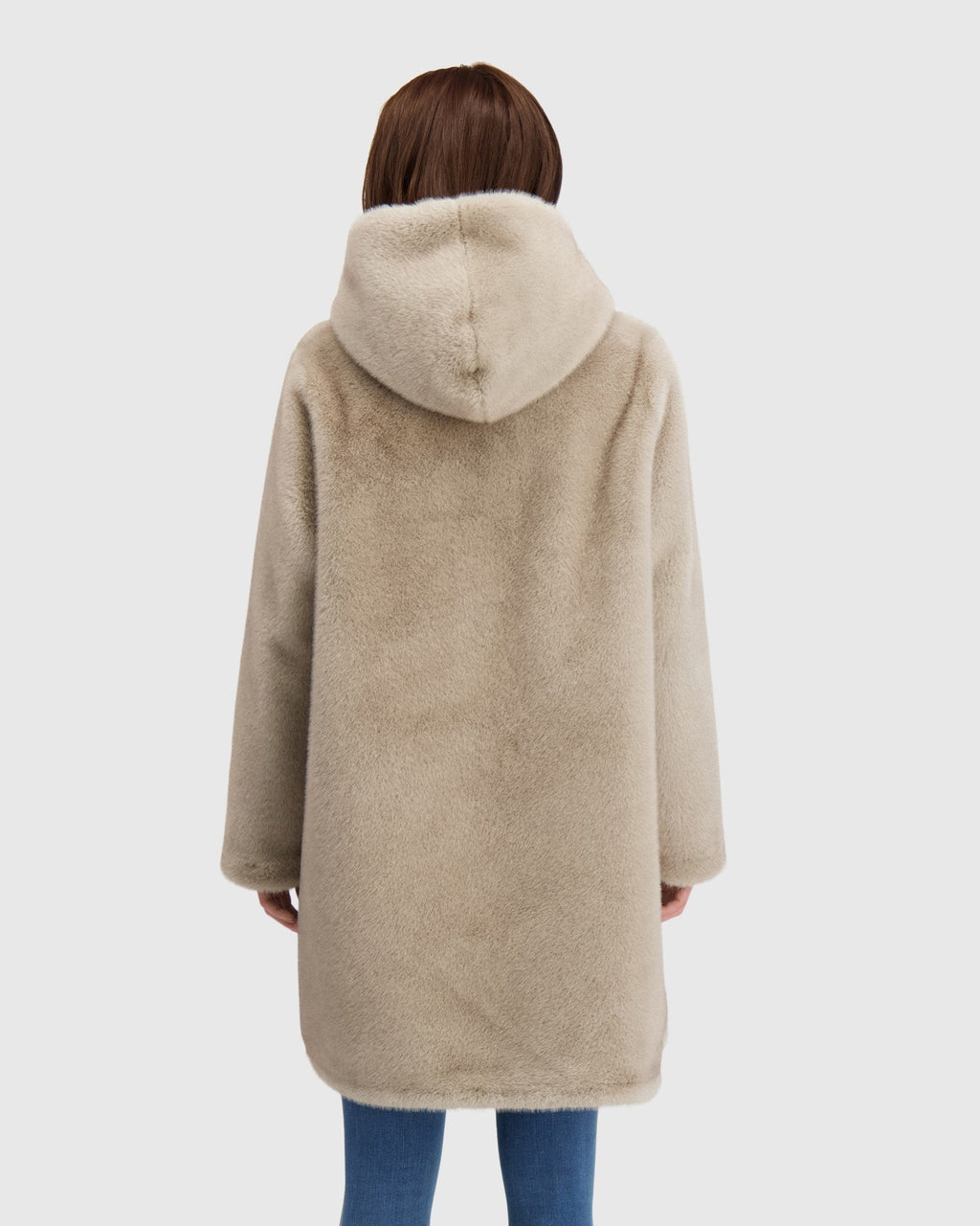 FUR-FREE MINK (FAUX FUR) REVERSIBLE PARKA - SILVER BLUE/BLACK