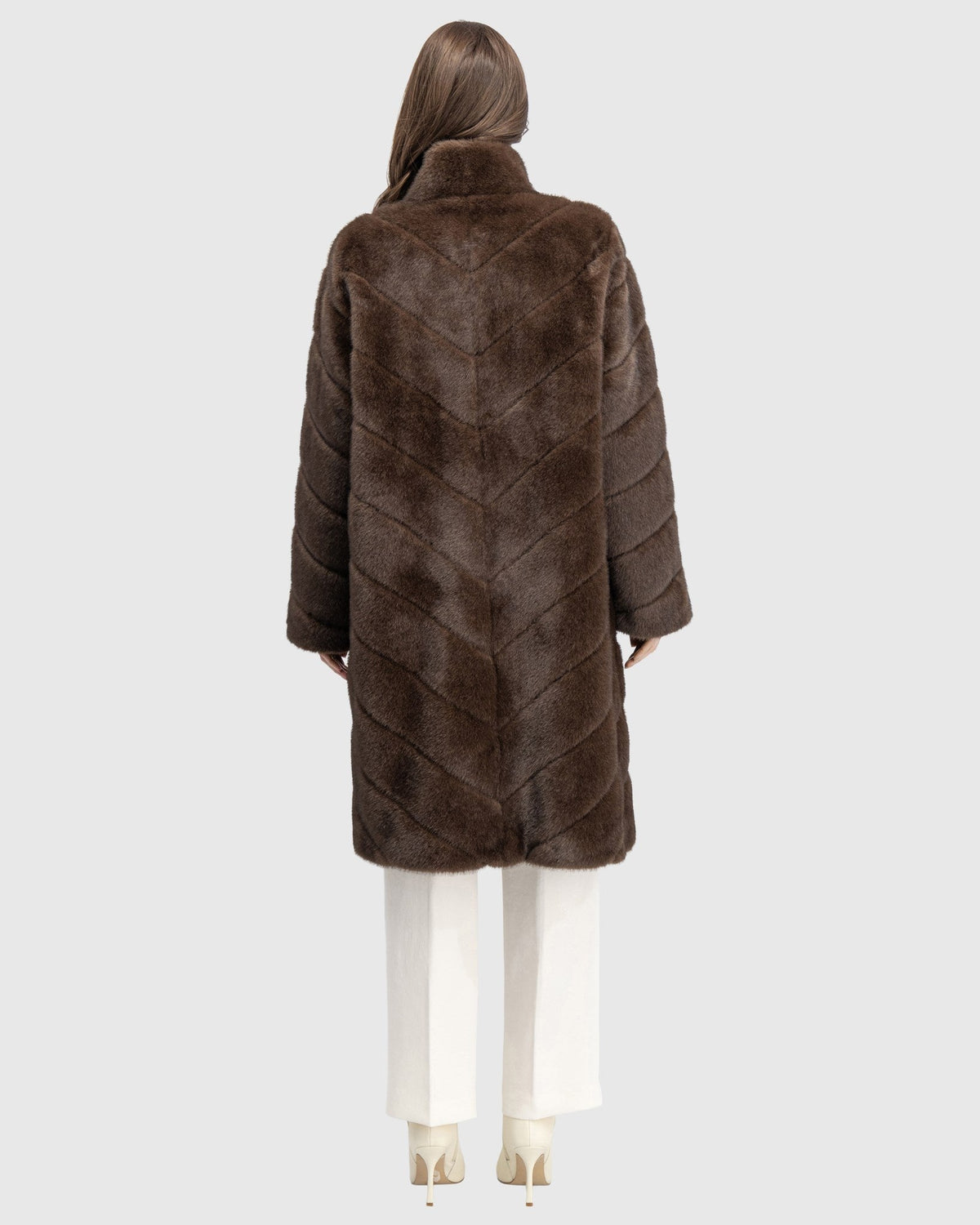 FUR-FREE MINK (FAUX FUR) SHORT COAT - BROWN