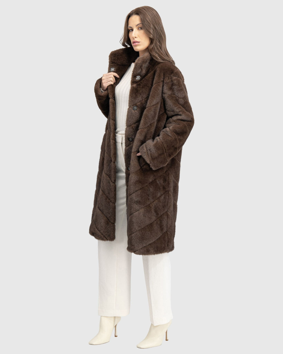 FUR-FREE MINK (FAUX FUR) SHORT COAT - BROWN