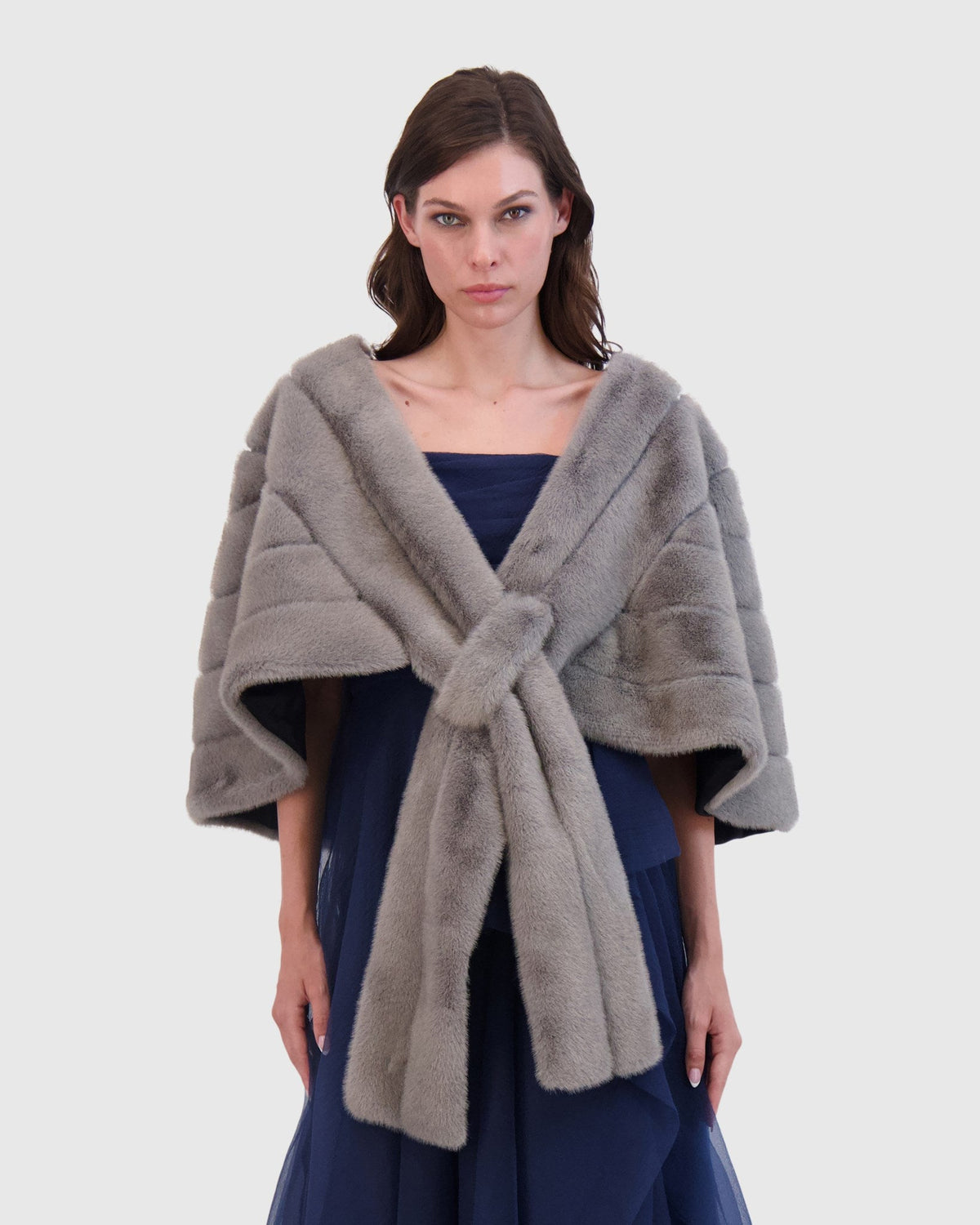 FUR-FREE MINK (FAUX FUR) STOLE - DARK GRAY