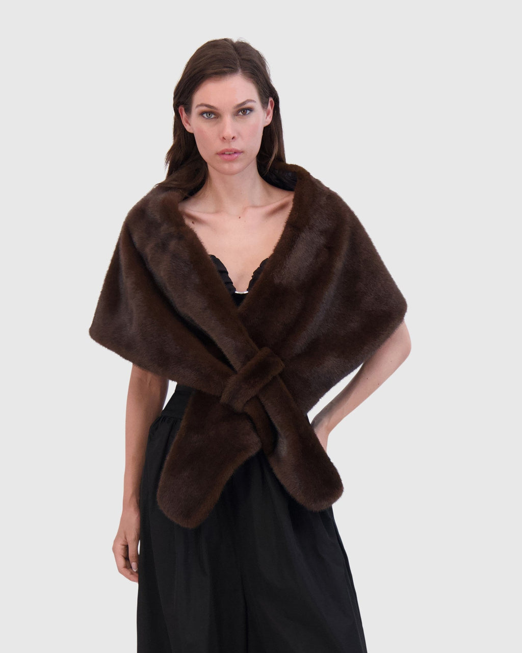 FUR-FREE MINK (FAUX FUR) STOLE - BROWN
